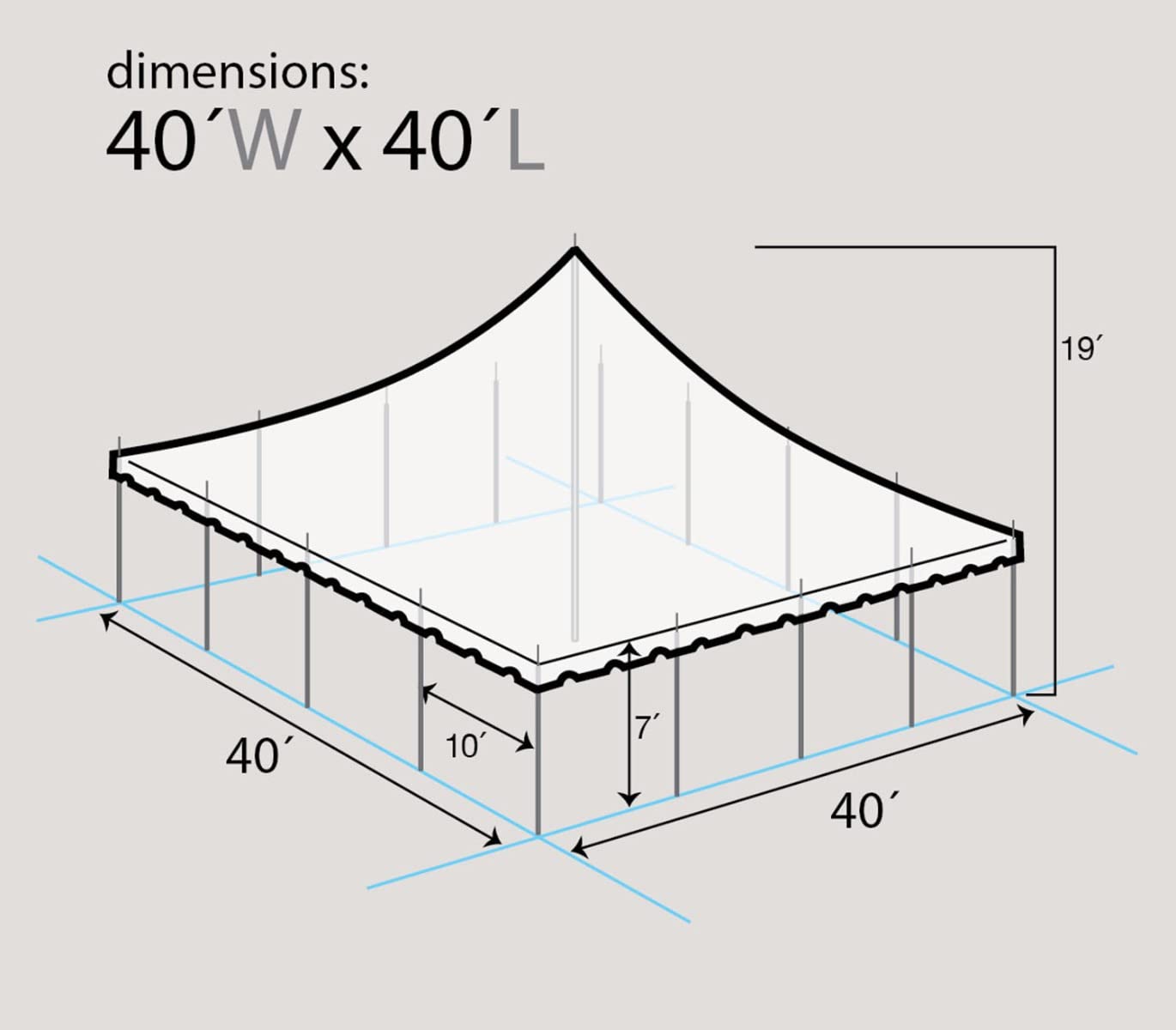 40x40 White Waterproof Party Pole Canopy Tent