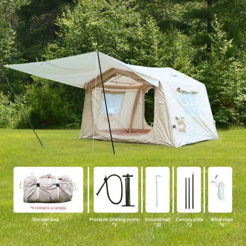 4-6 Person 4-Season Inflatable Camping Tent with Canopy