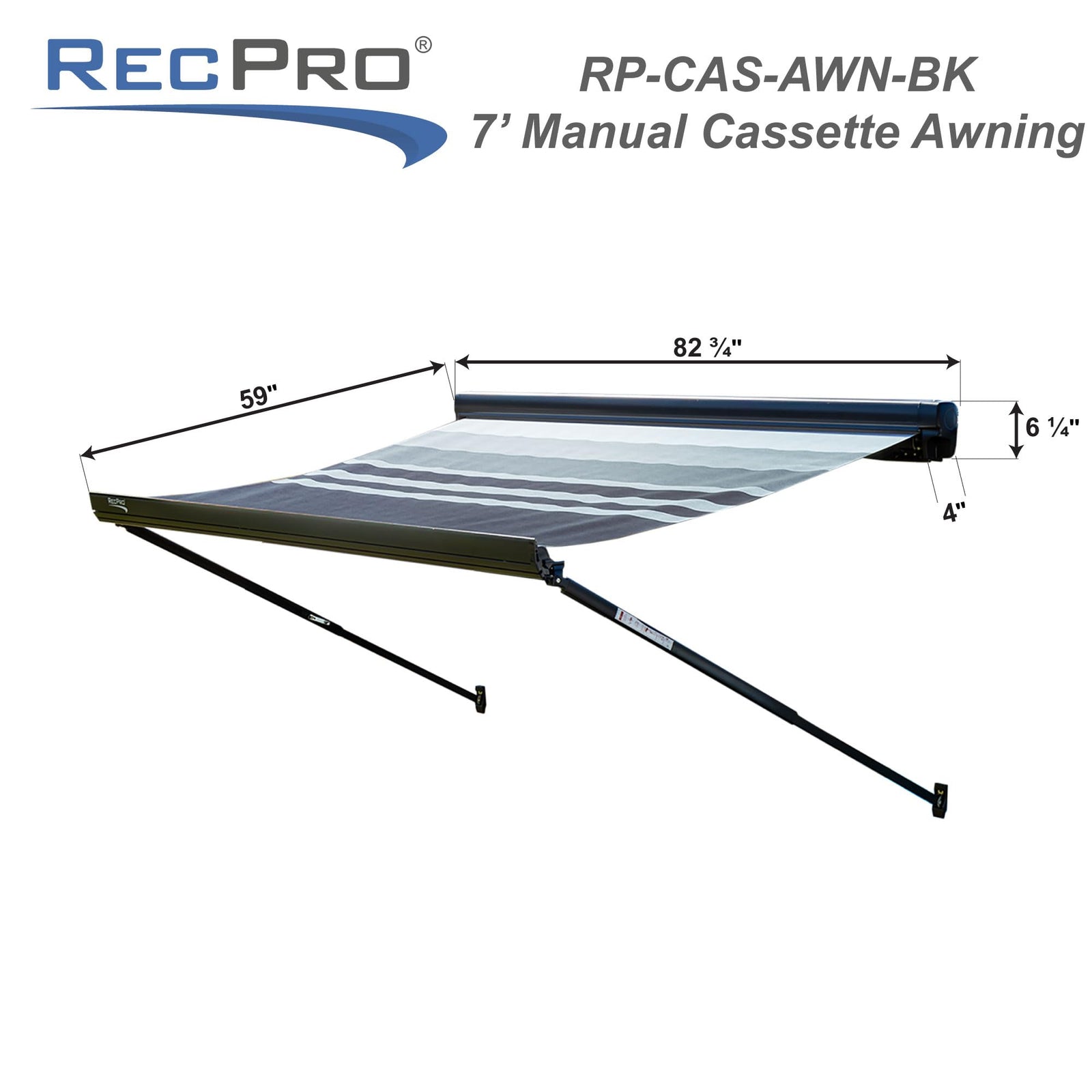 RecPro 7ft Manual Cassette RV Awning with Hand Crank
