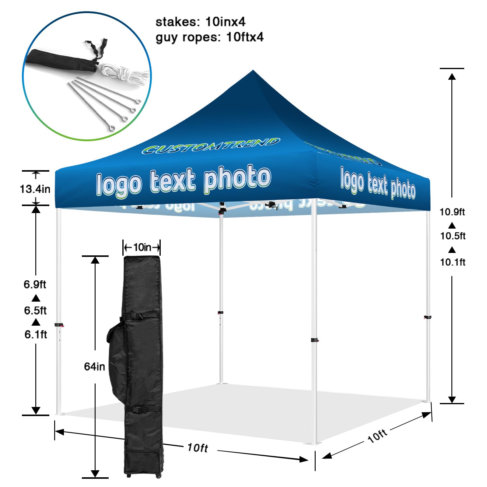 10x10 Custom Logo Pop-Up Canopy Tent with Roller Bag