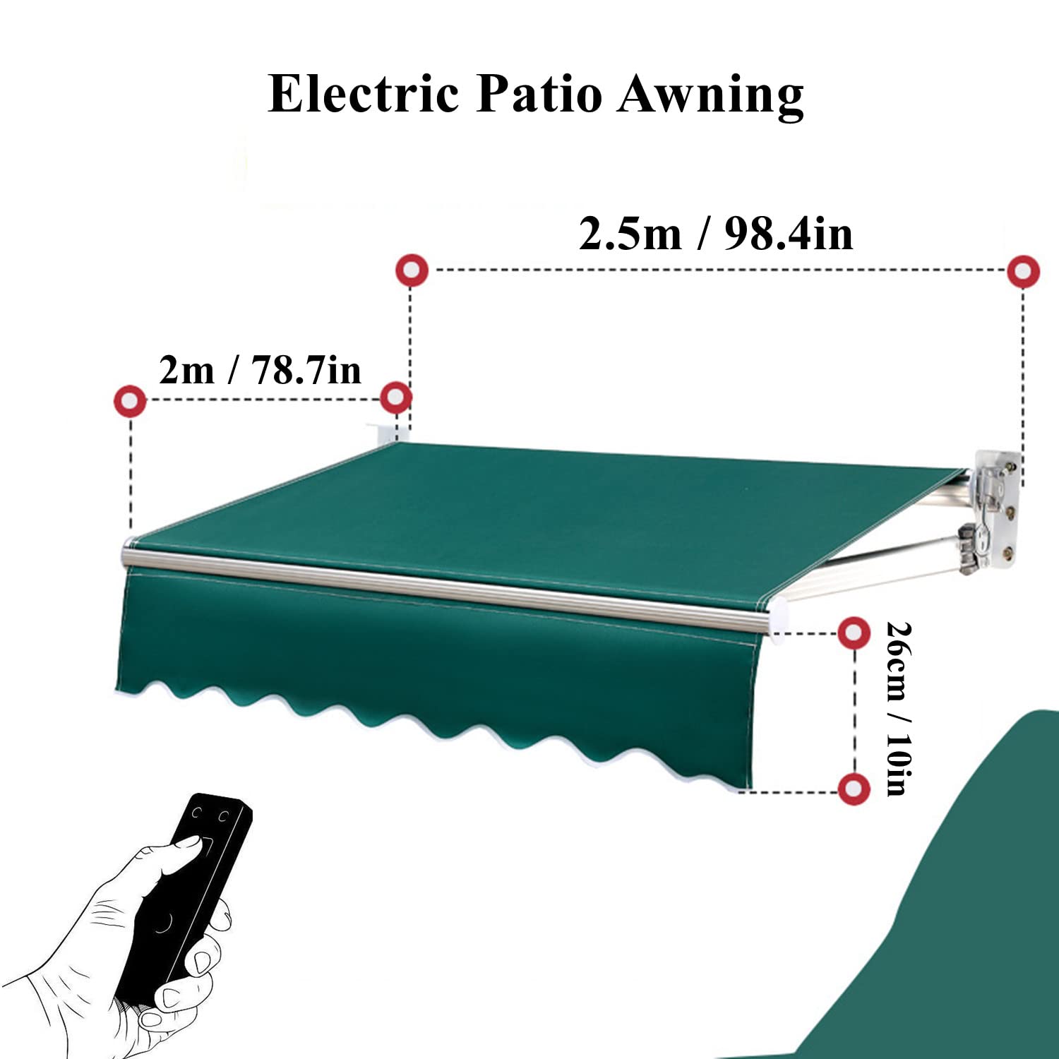 98x79 Electric Manual Retractable Patio Awning Canopy
