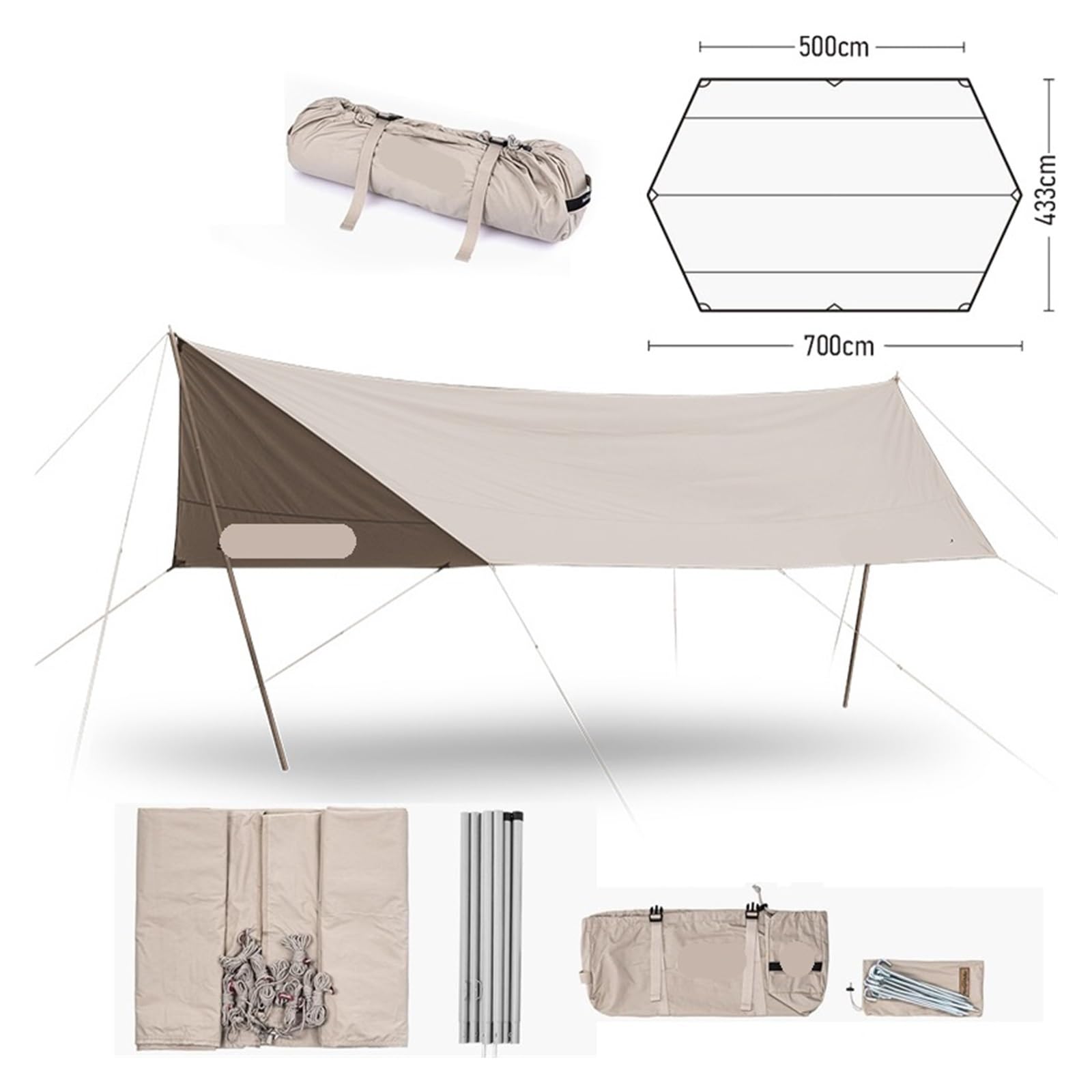 Hexagonal Cotton Sun Shelter Canopy for 5-8 People