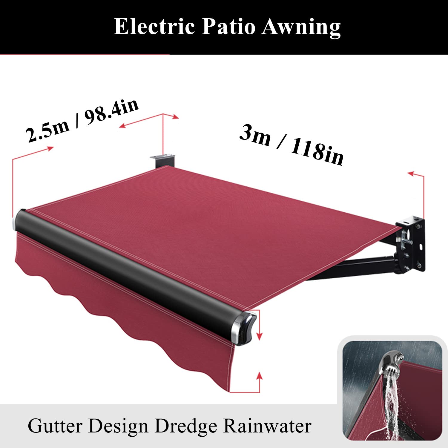 3x2.5m Electric Retractable Patio Awning Canopy
