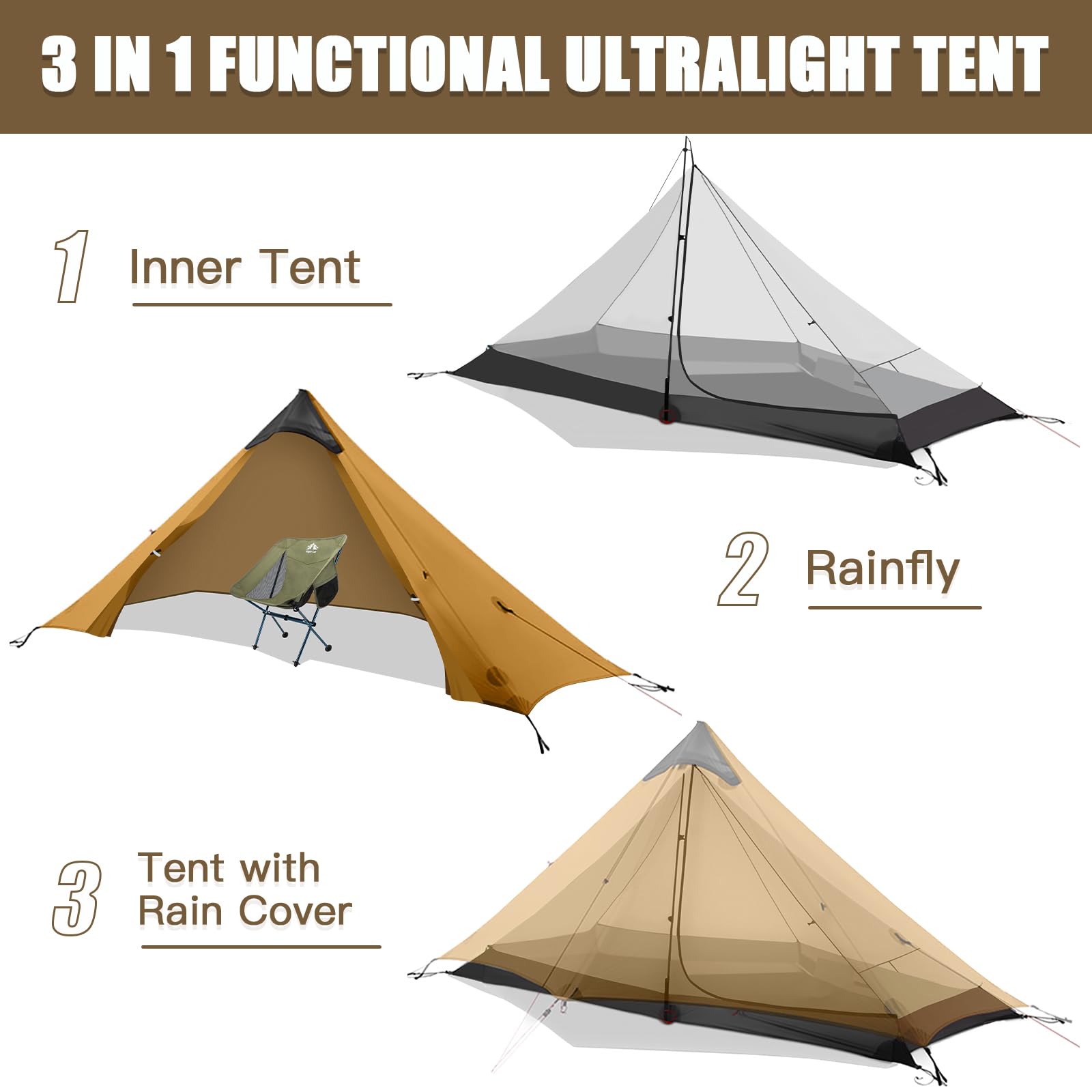 1-Person Ultralight Waterproof Backpacking Tent