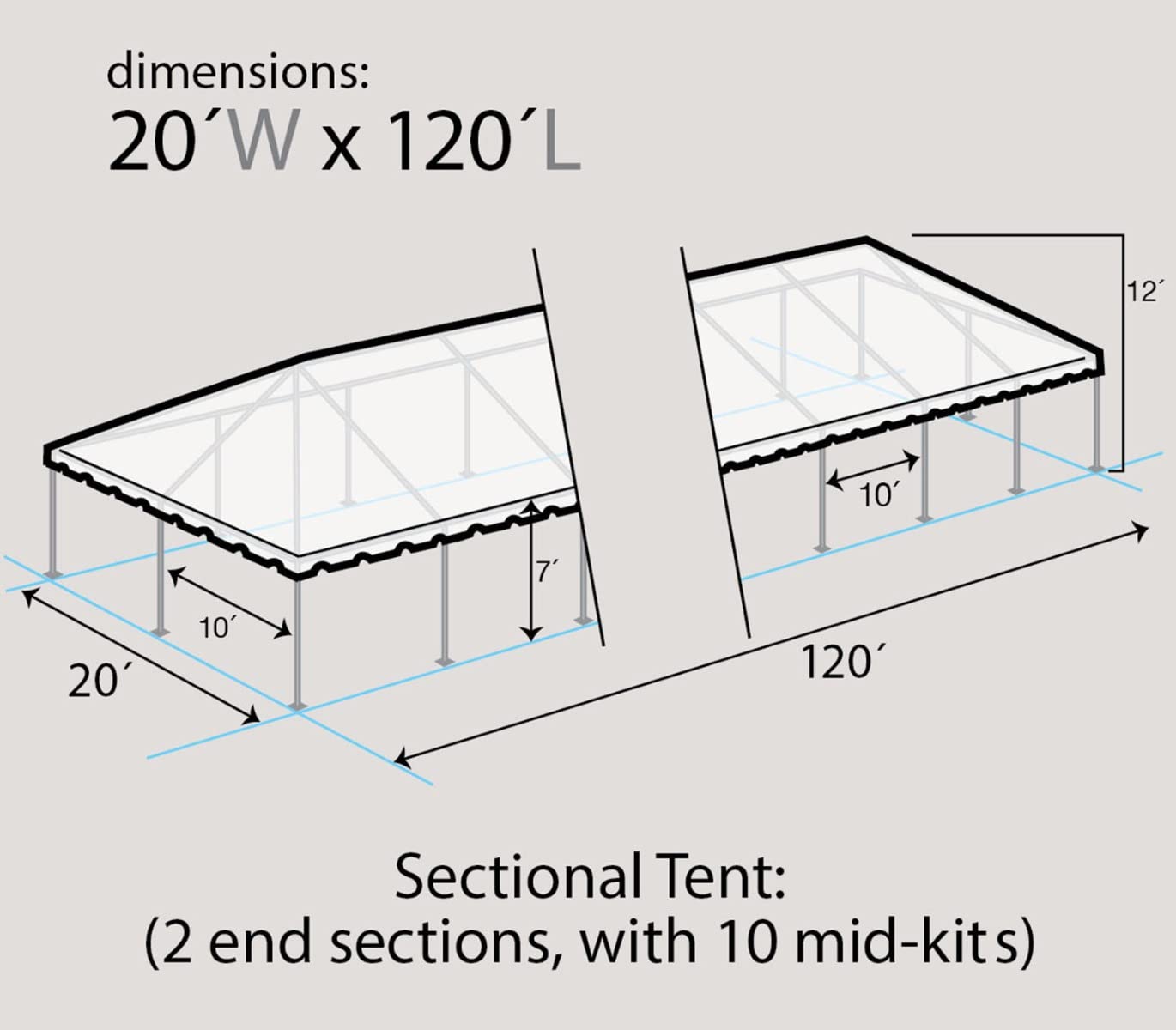 20x120 White West Coast Frame Canopy Event Tent