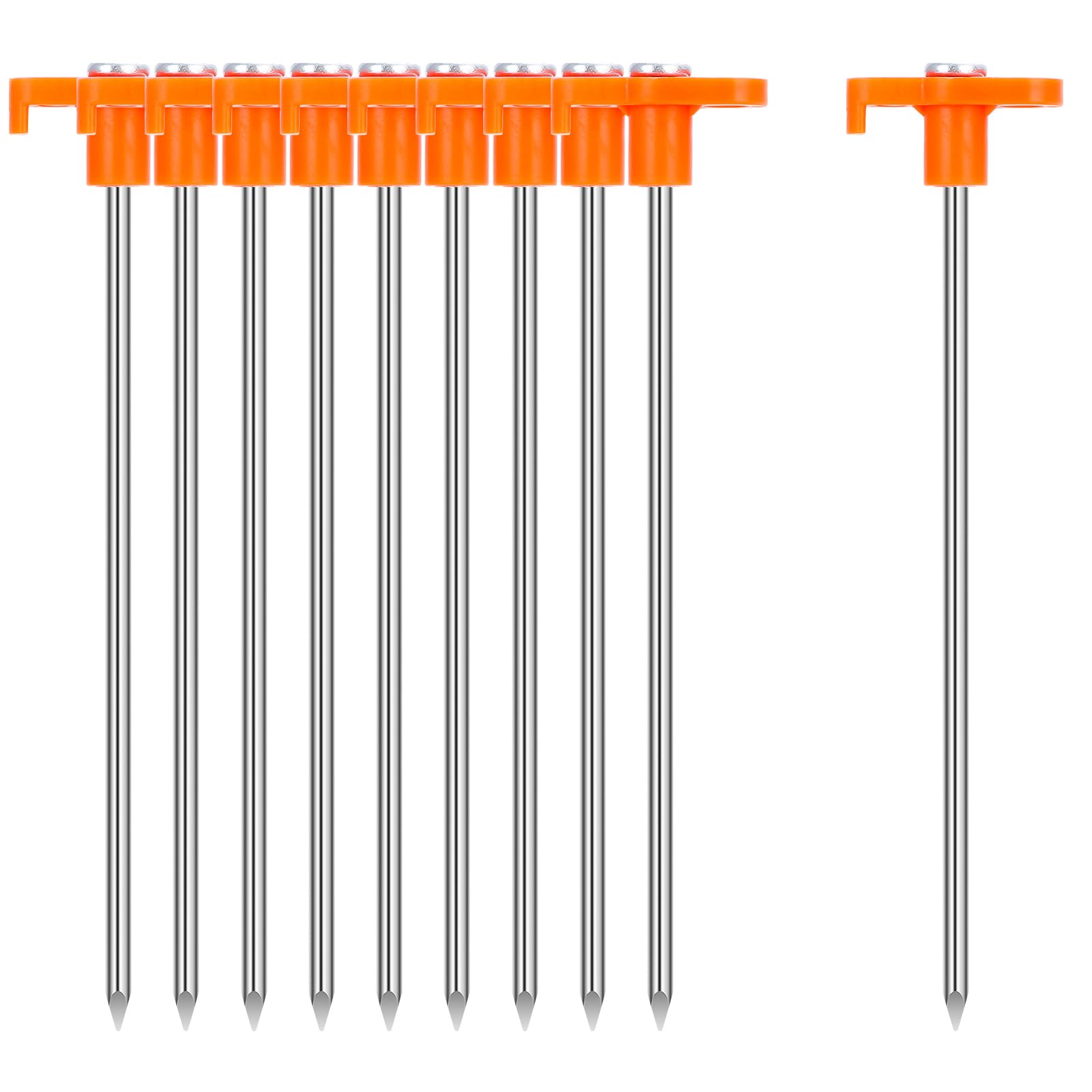 10-Pack 7-Inch Galvanized Steel Tent Stakes with Orange Heads