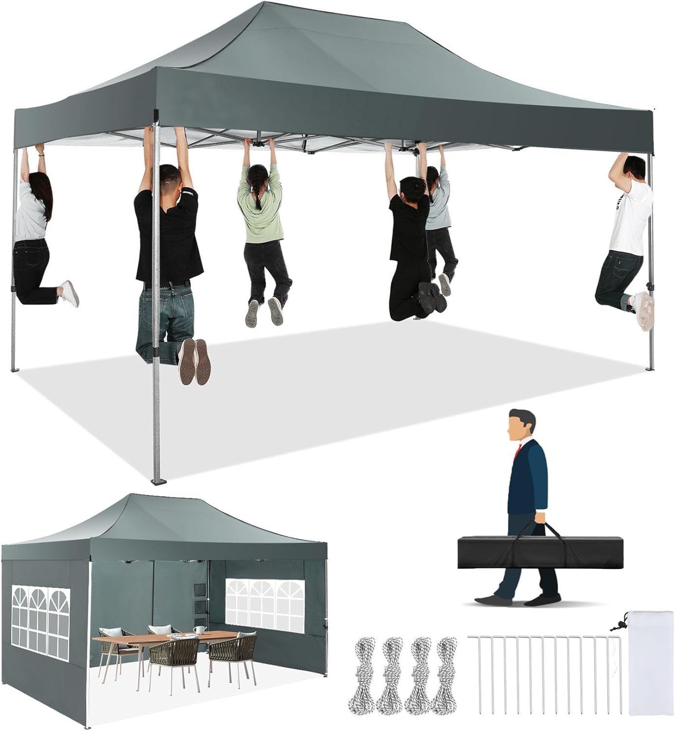 10x20 Commercial Heavy-Duty Pop-Up Party Canopy Tent