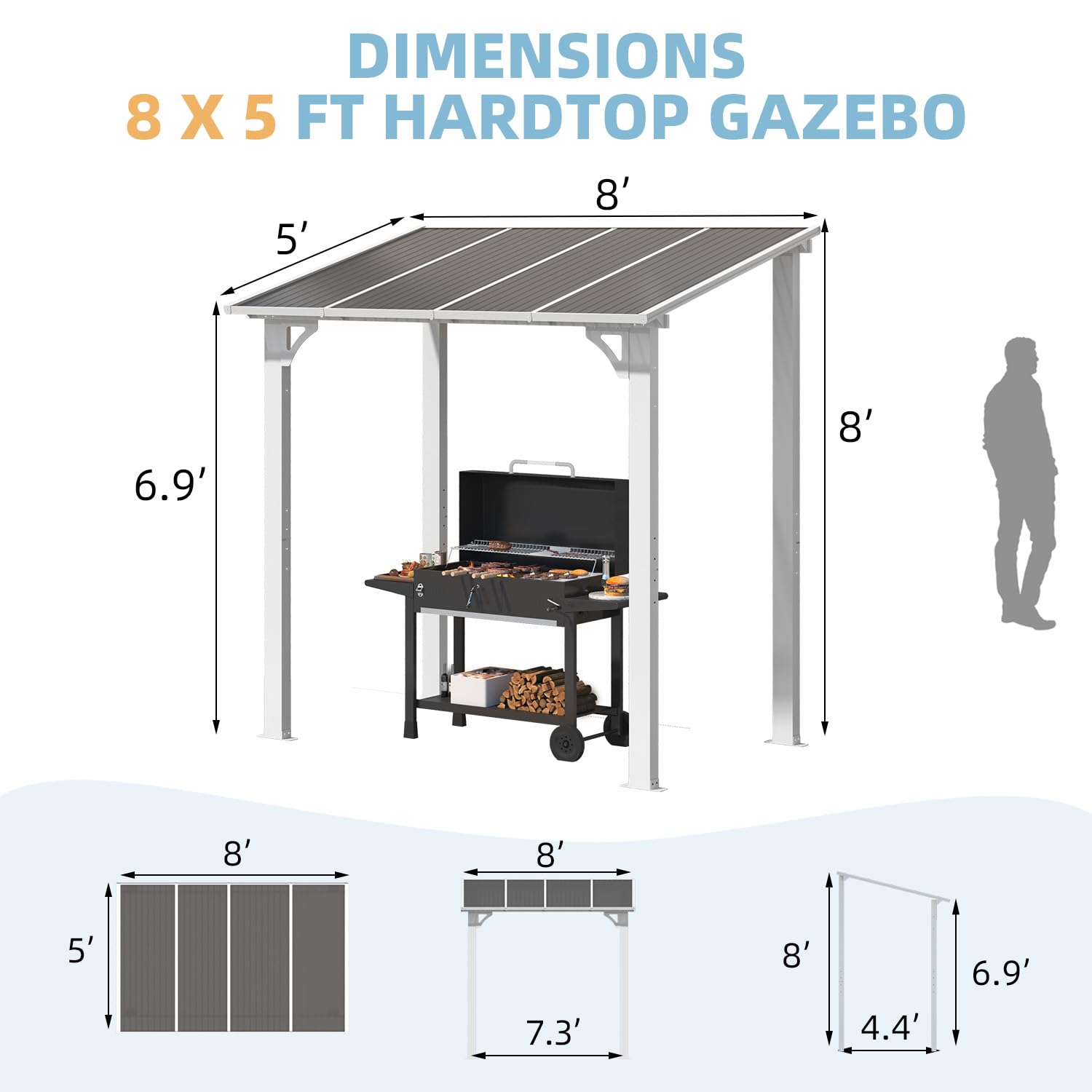 Wall-Mounted Hardtop Gazebo Awning for Backyard Patio