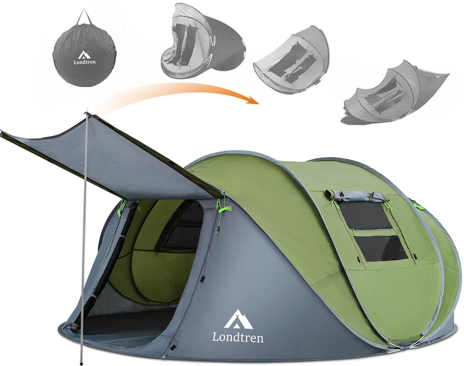 4-Person Waterproof Pop-Up Camping Tent with 2 Doors