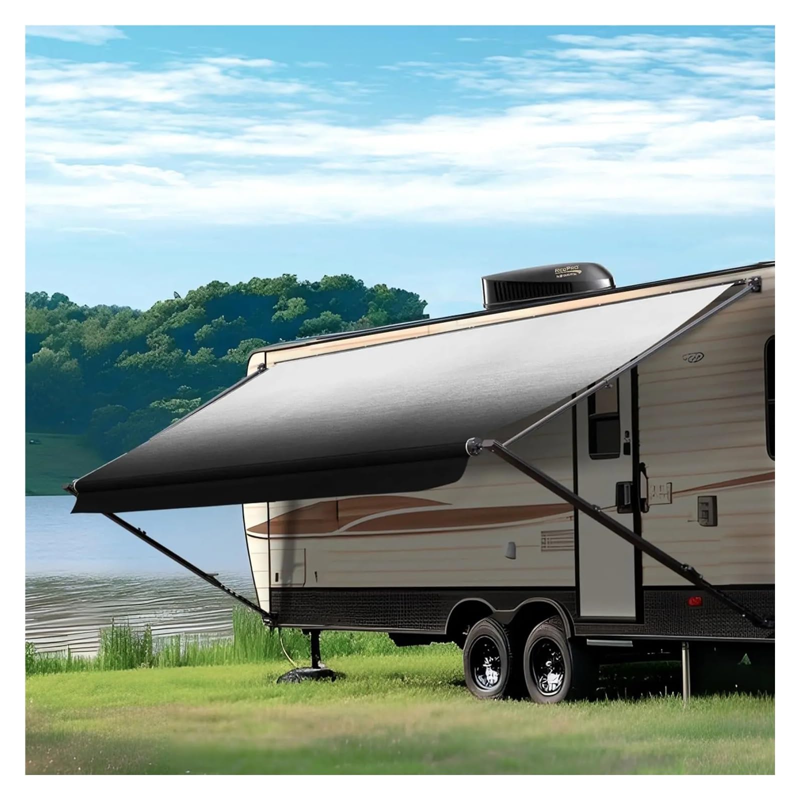 Manual Retractable RV Trailer Awning with Vinyl Fabric
