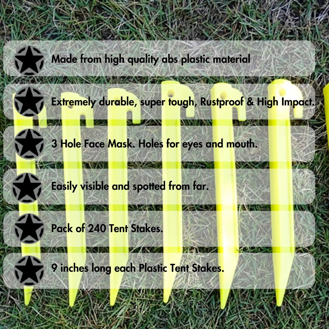 240-Pack Yellow 9-Inch Heavy-Duty Plastic Tent Pegs