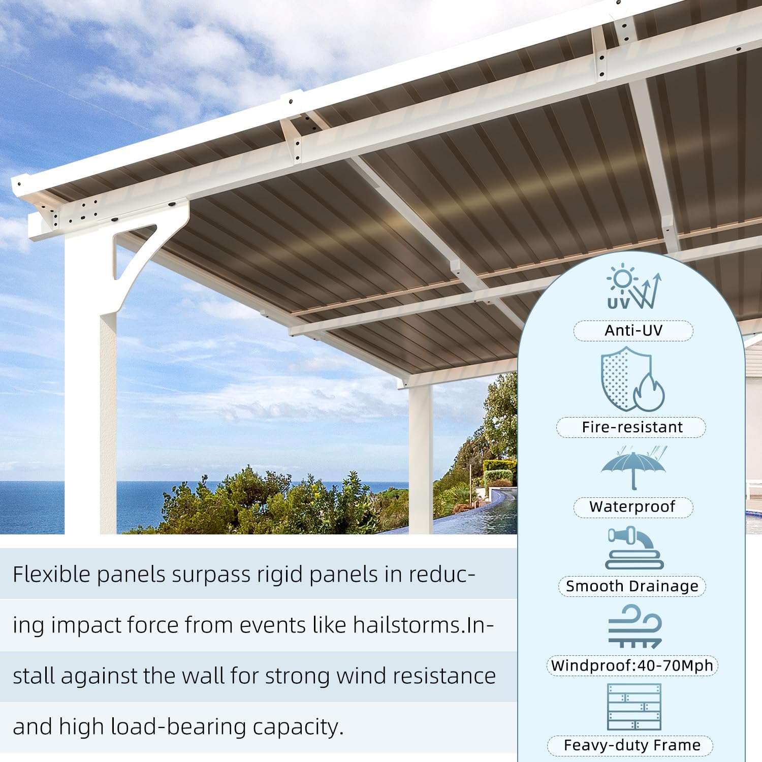 Wall-Mounted Hardtop Gazebo Awning for Backyard Patio