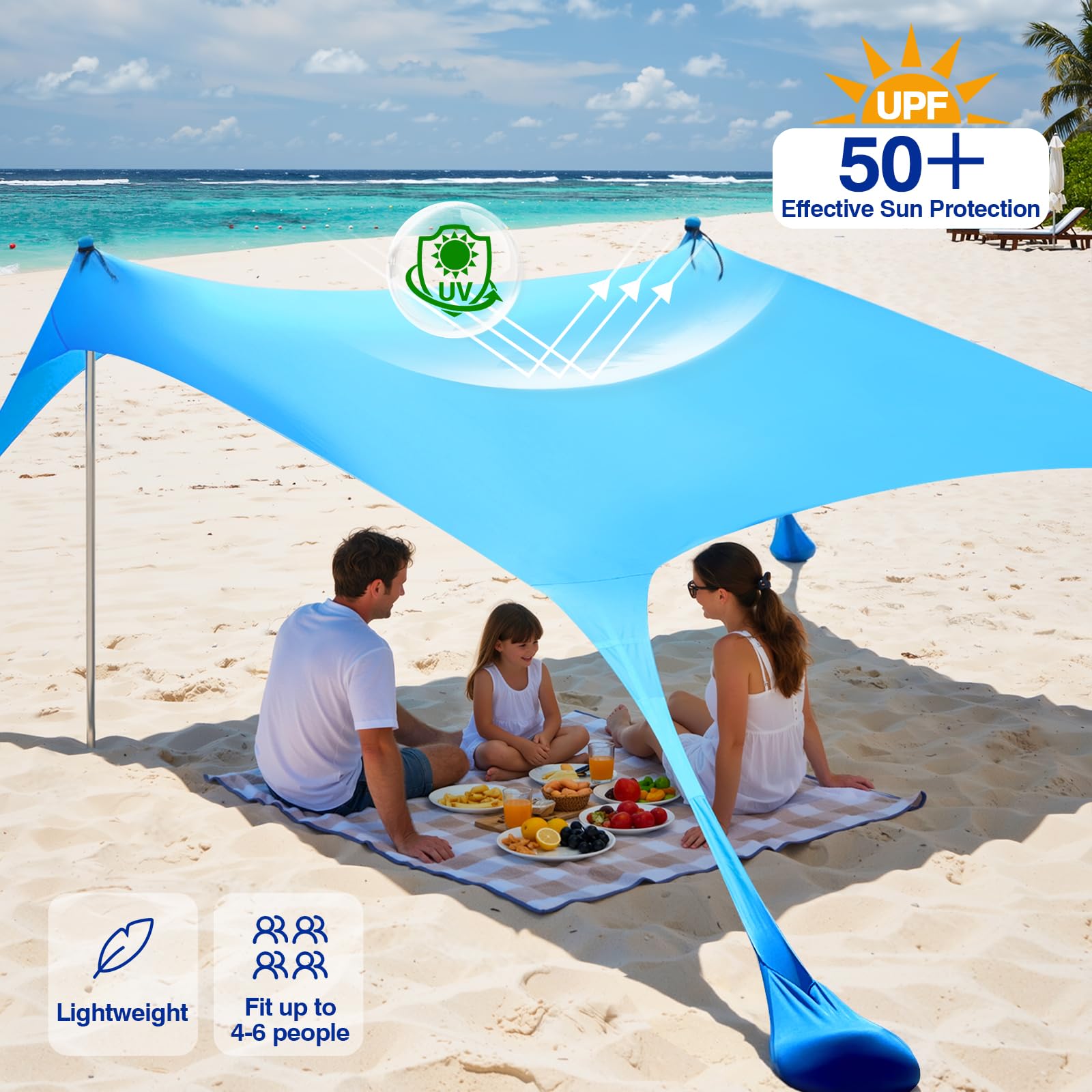 Rhino Valley UPF50+ Beach Tent Shade Canopy with Sandbags
