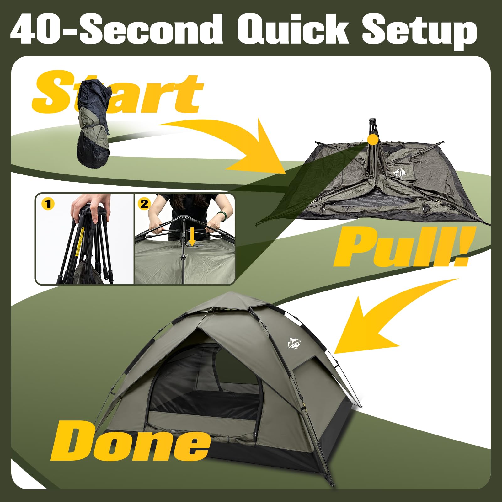 2-4 Person Instant Waterproof Camping Tent with Rainfly