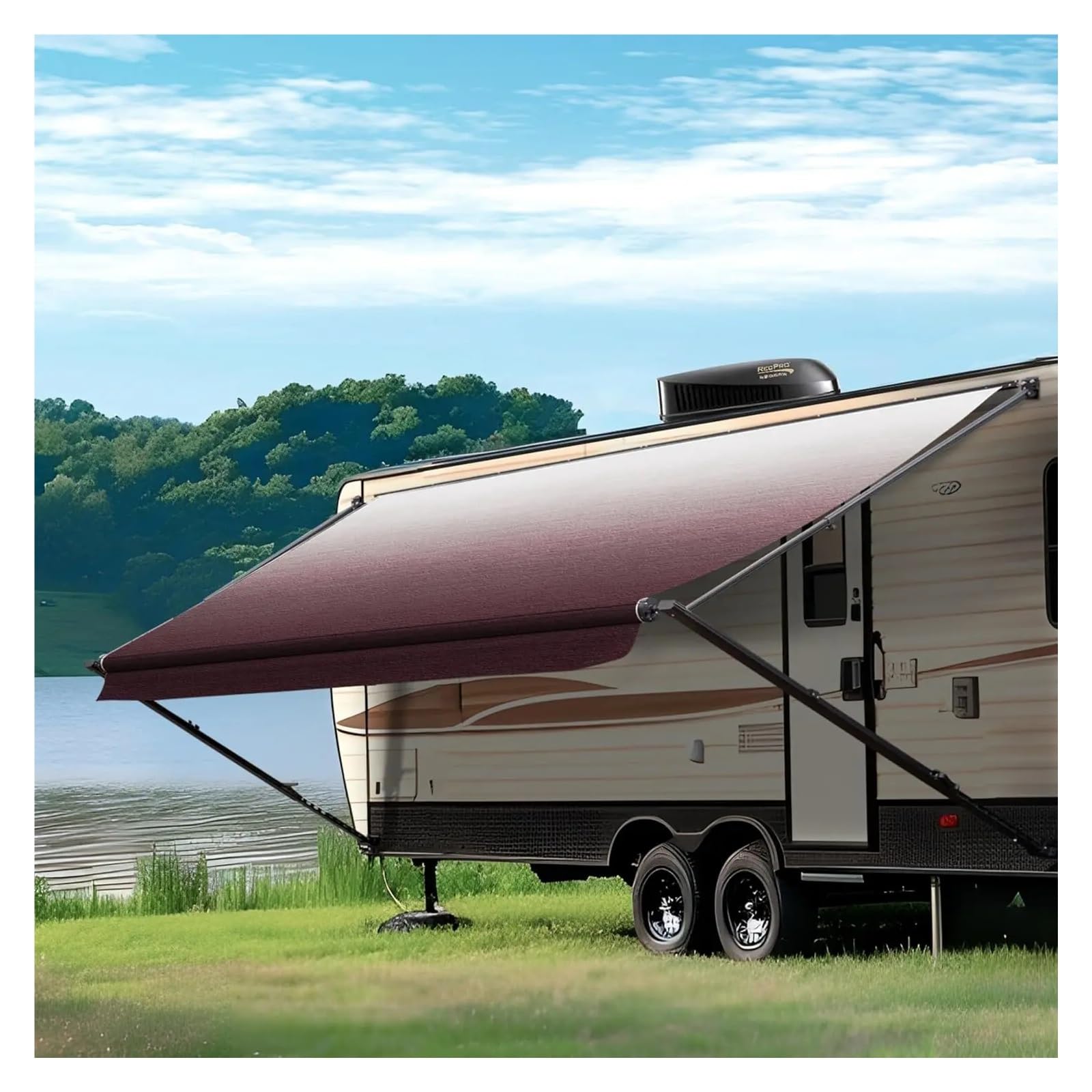 Manual Retractable RV Trailer Awning with Vinyl Fabric