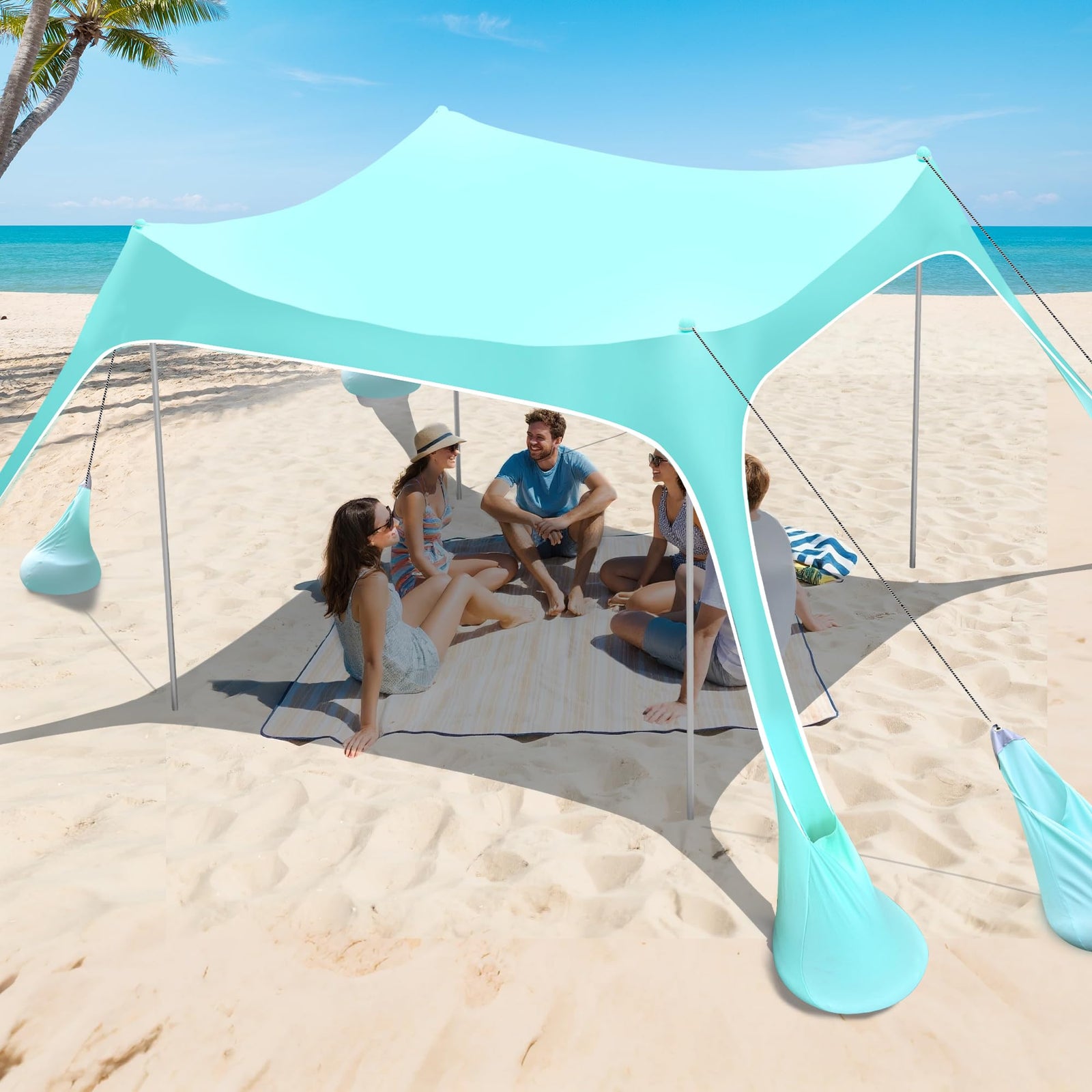UPF 50+ Portable Beach Tent Sun Shelter with Sandbags
