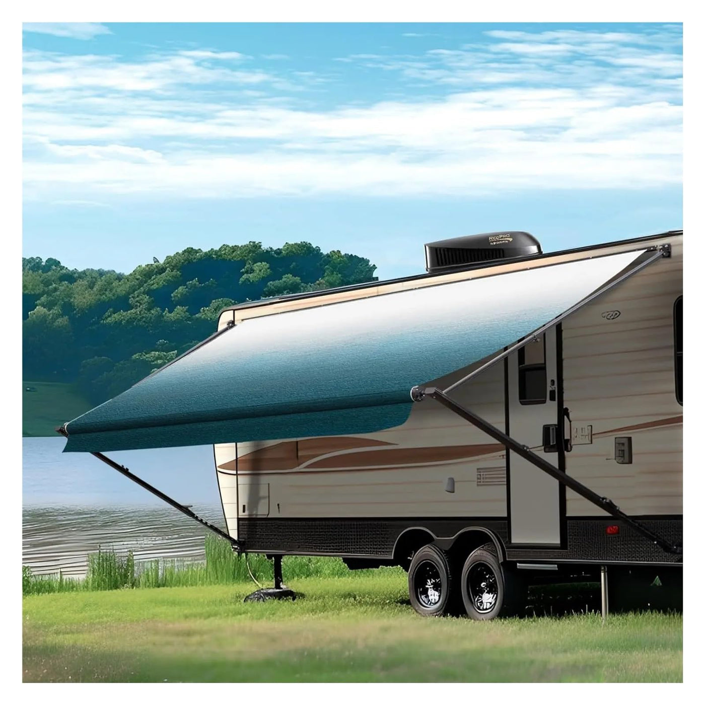 Manual Retractable RV Trailer Awning with Vinyl Fabric