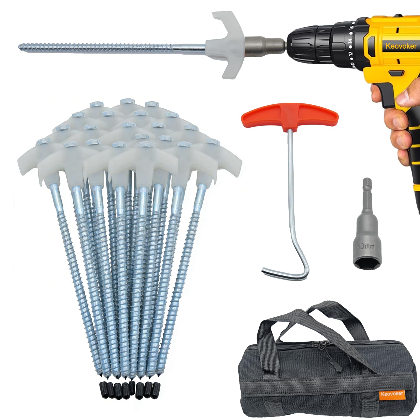 8-Inch Screw-In Metal Tent Stakes with Carrying Bag