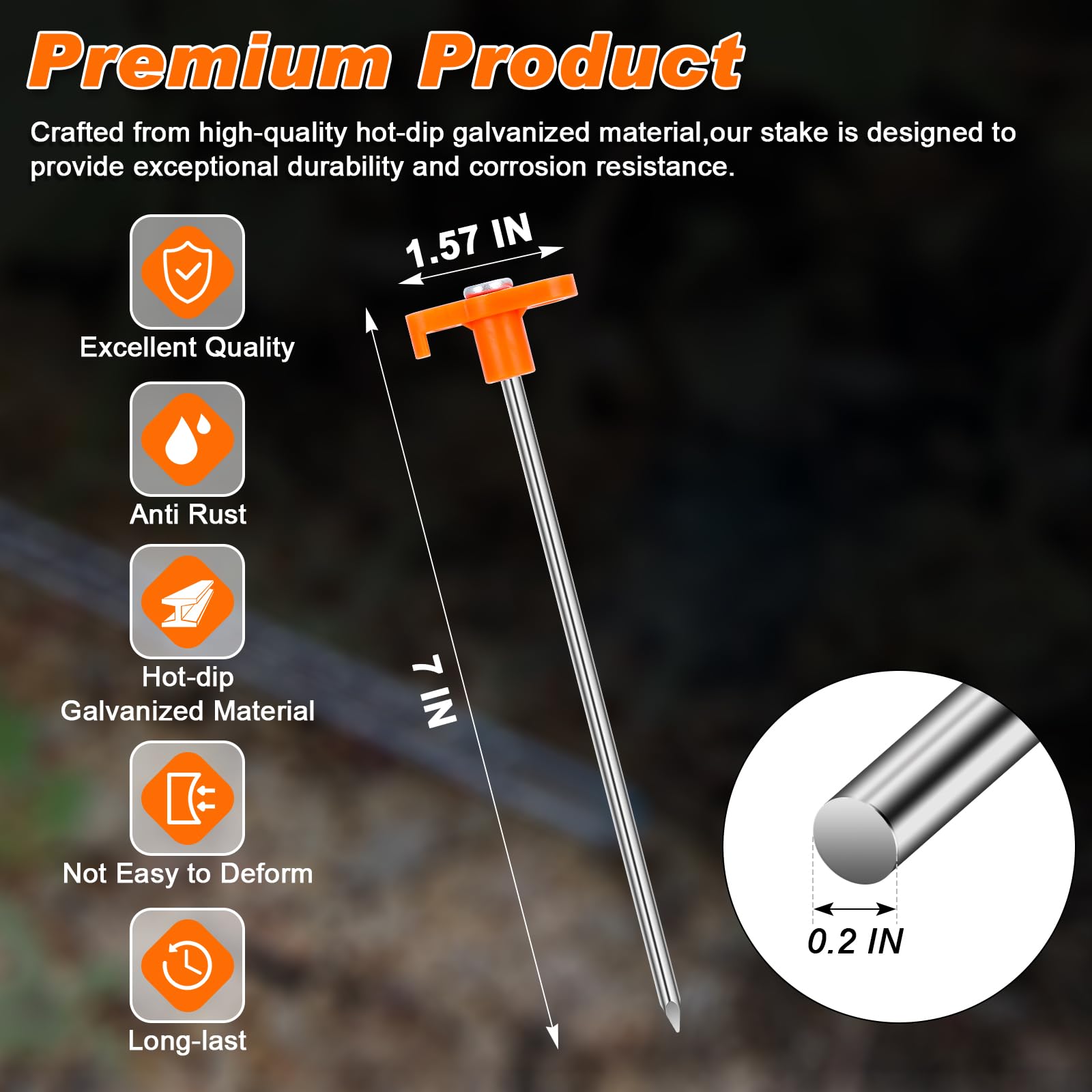 10-Pack 7-Inch Galvanized Steel Tent Stakes with Orange Heads