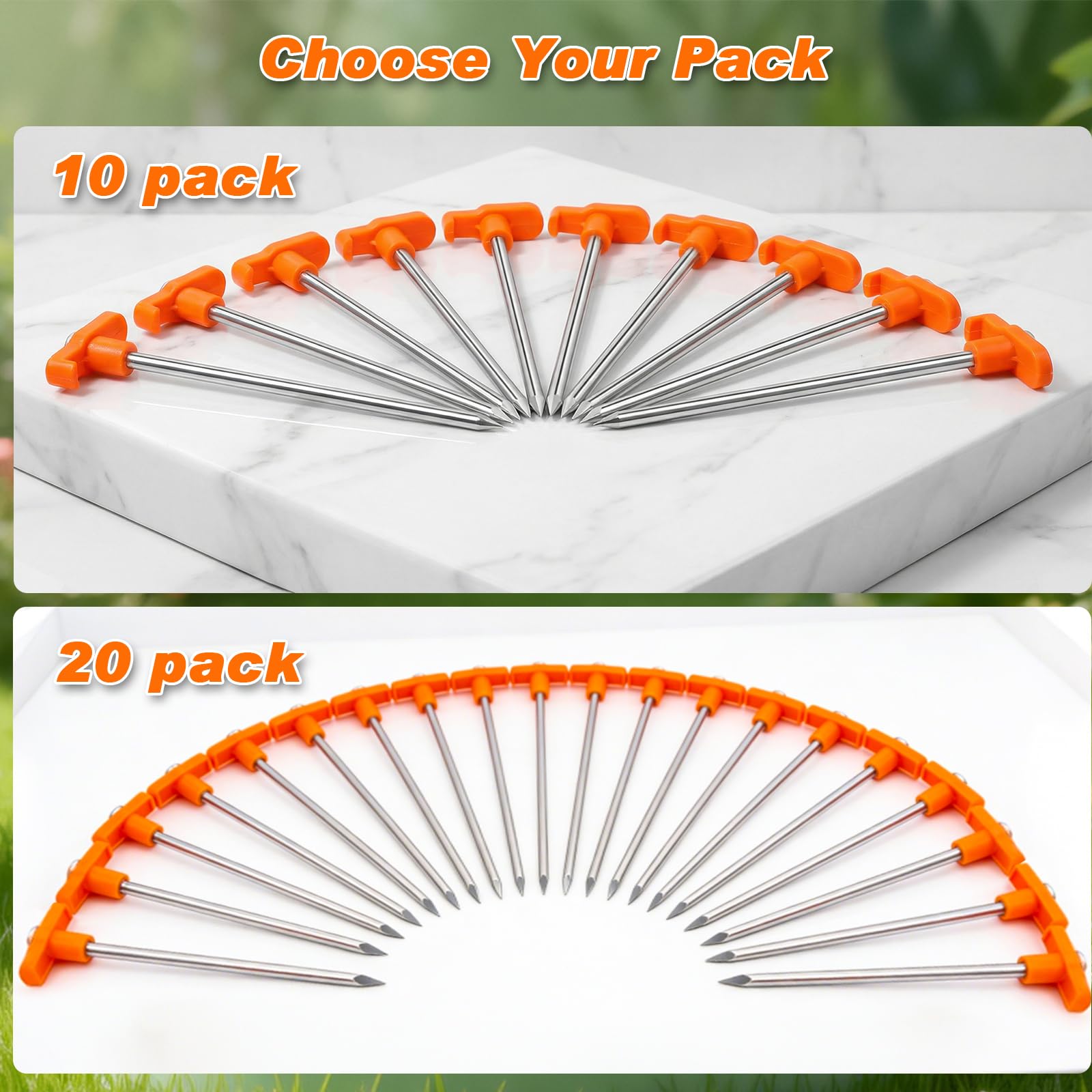 10-Pack 7-Inch Galvanized Steel Tent Stakes with Orange Heads