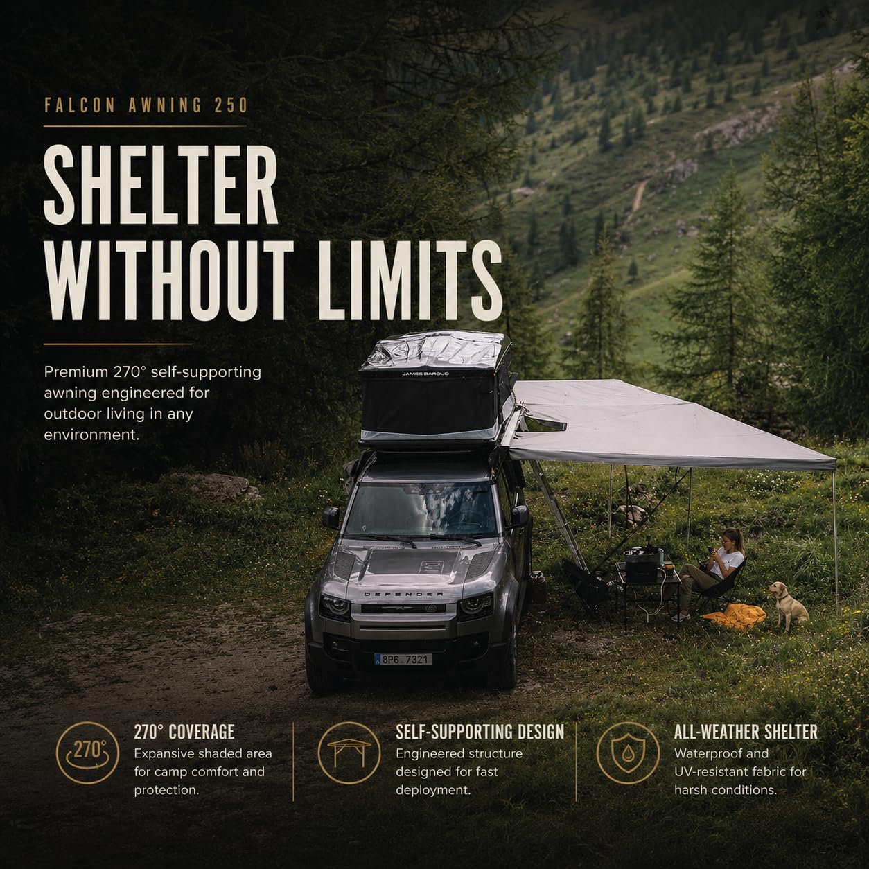 Falcon 270° Weatherproof Vehicle Awning with UV Shade