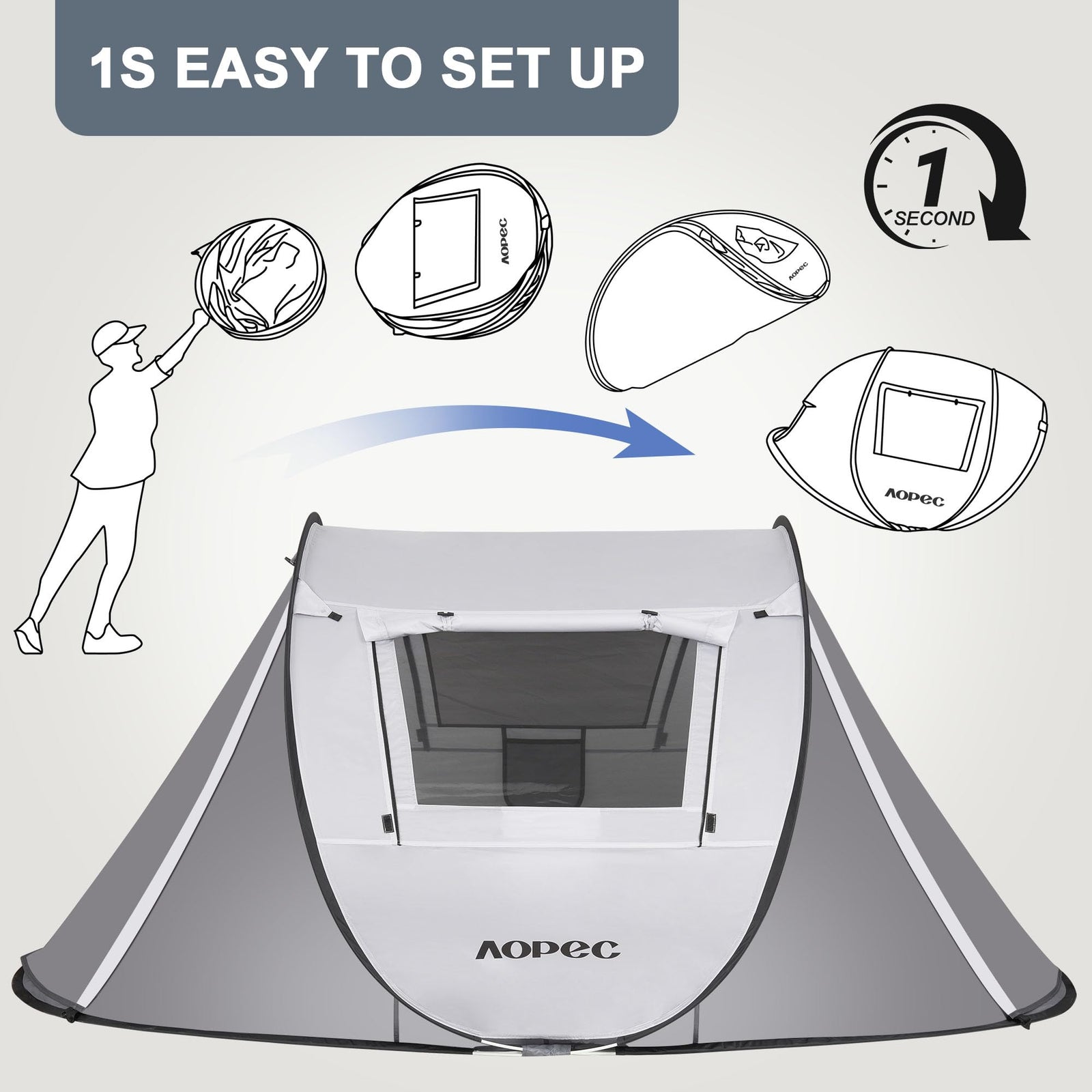 2-6 Person PU4500mm Pop-Up Camping Tent with Porch