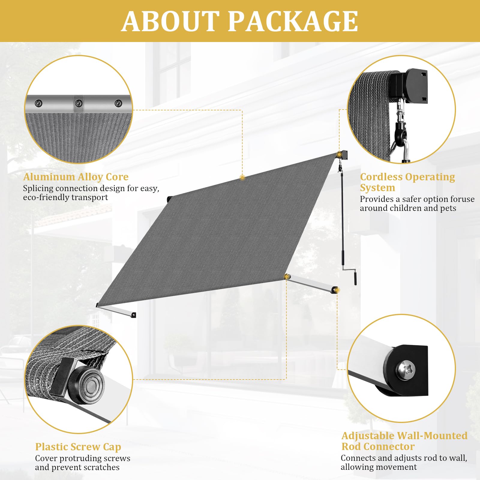 Manual Retractable Patio Awning with Roll-Up Shade