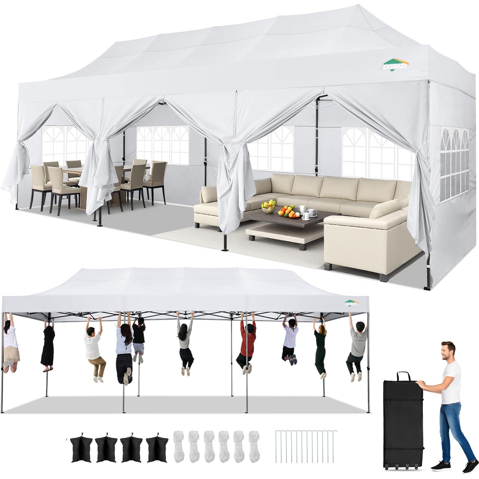 10x20 Commercial Heavy-Duty Pop-Up Party Canopy Tent