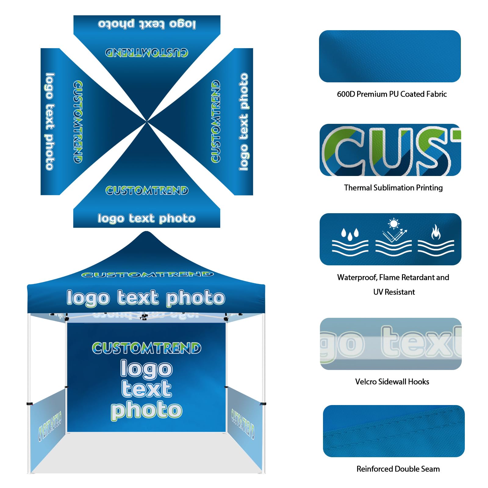 10x10 Custom Logo Pop-Up Canopy Tent with Roller Bag