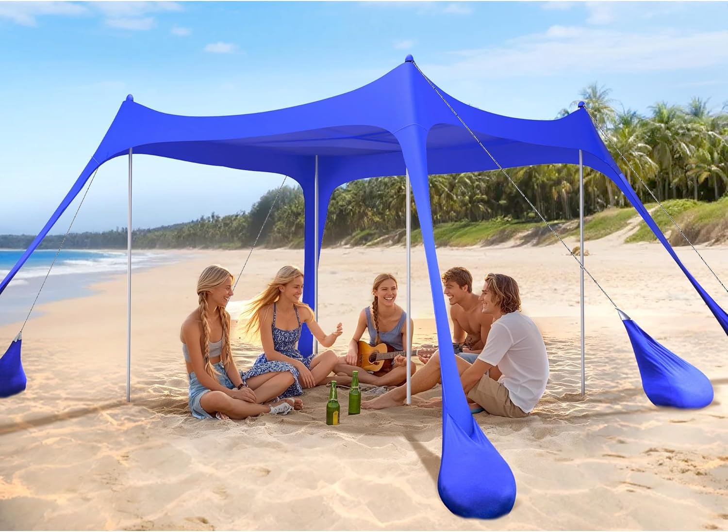 UPF 50+ Portable Beach Tent Sun Shelter with Sandbags