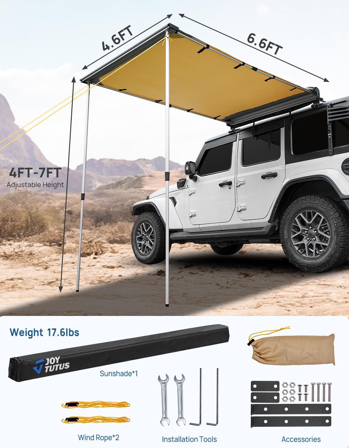 UV50+ Pull-Out Roof Rack Side Awning for SUV Truck
