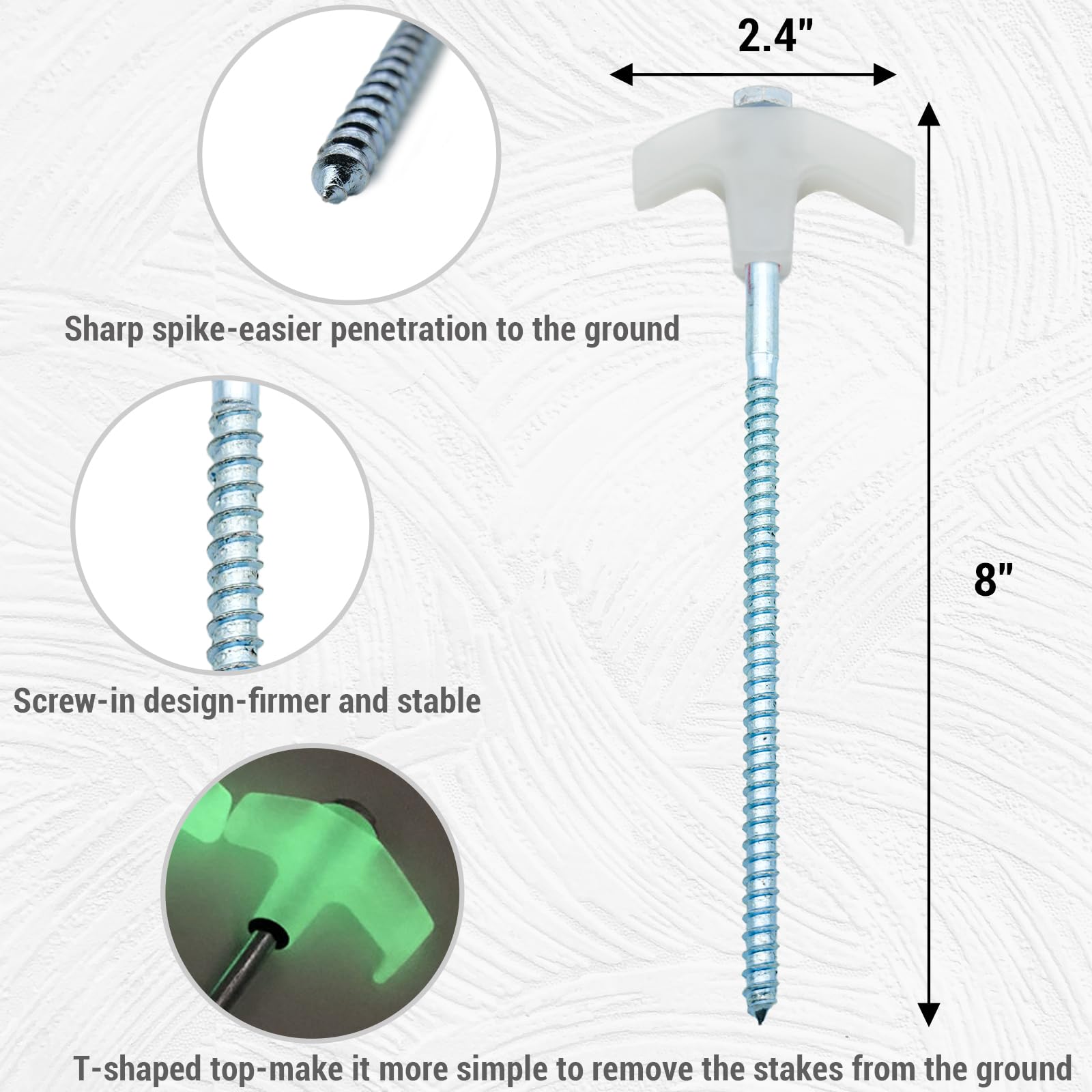 8-Inch Screw-In Metal Tent Stakes with Carrying Bag