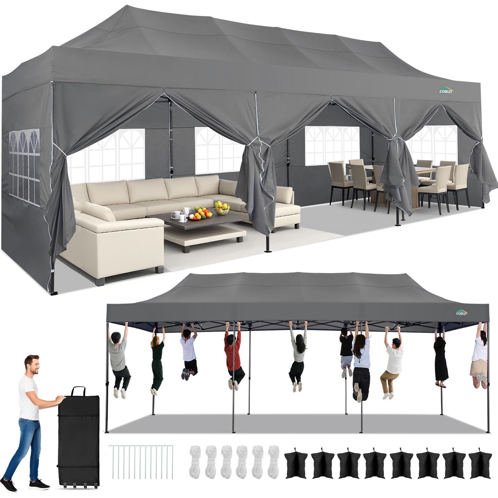 10x20 Commercial Heavy-Duty Pop-Up Party Canopy Tent