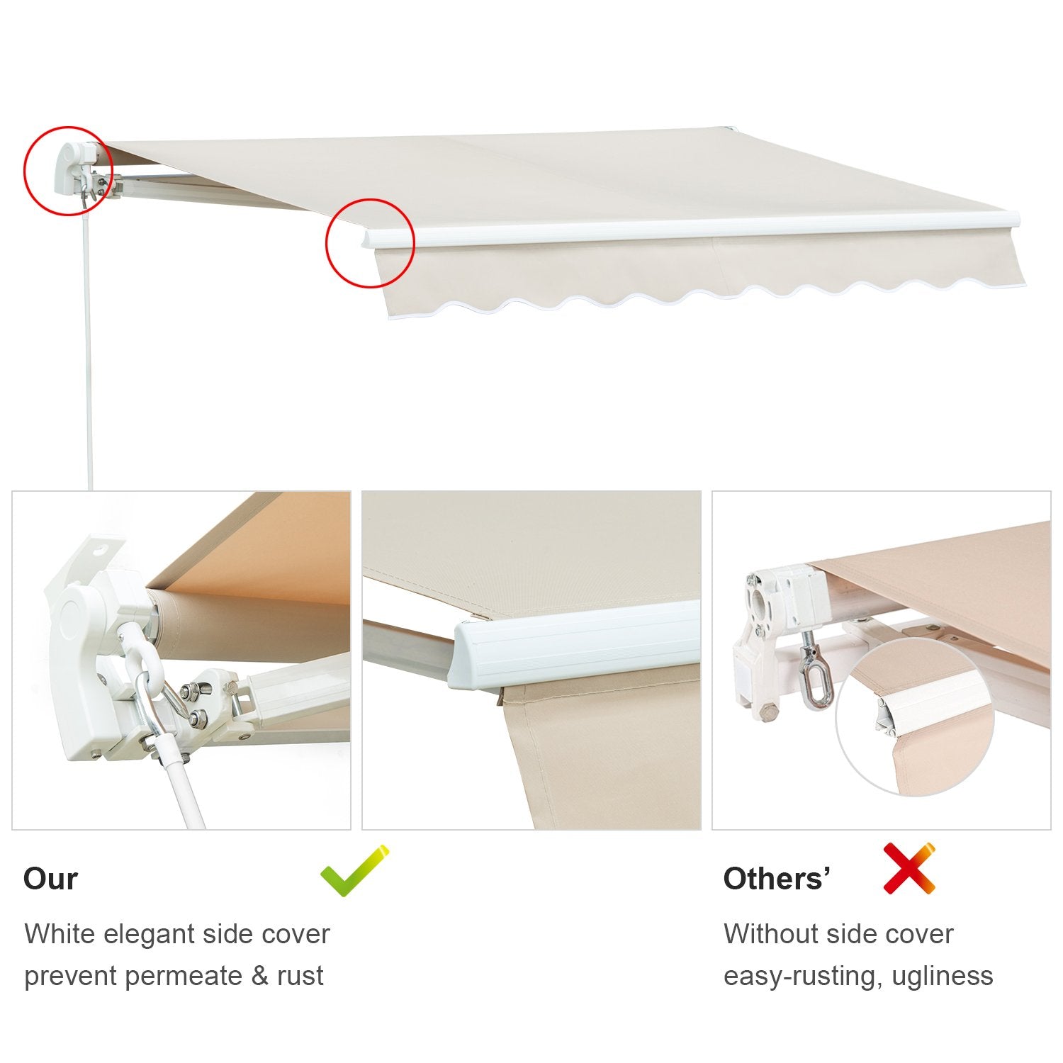 12x10 Beige Manual Retractable Patio Awning Sunshade