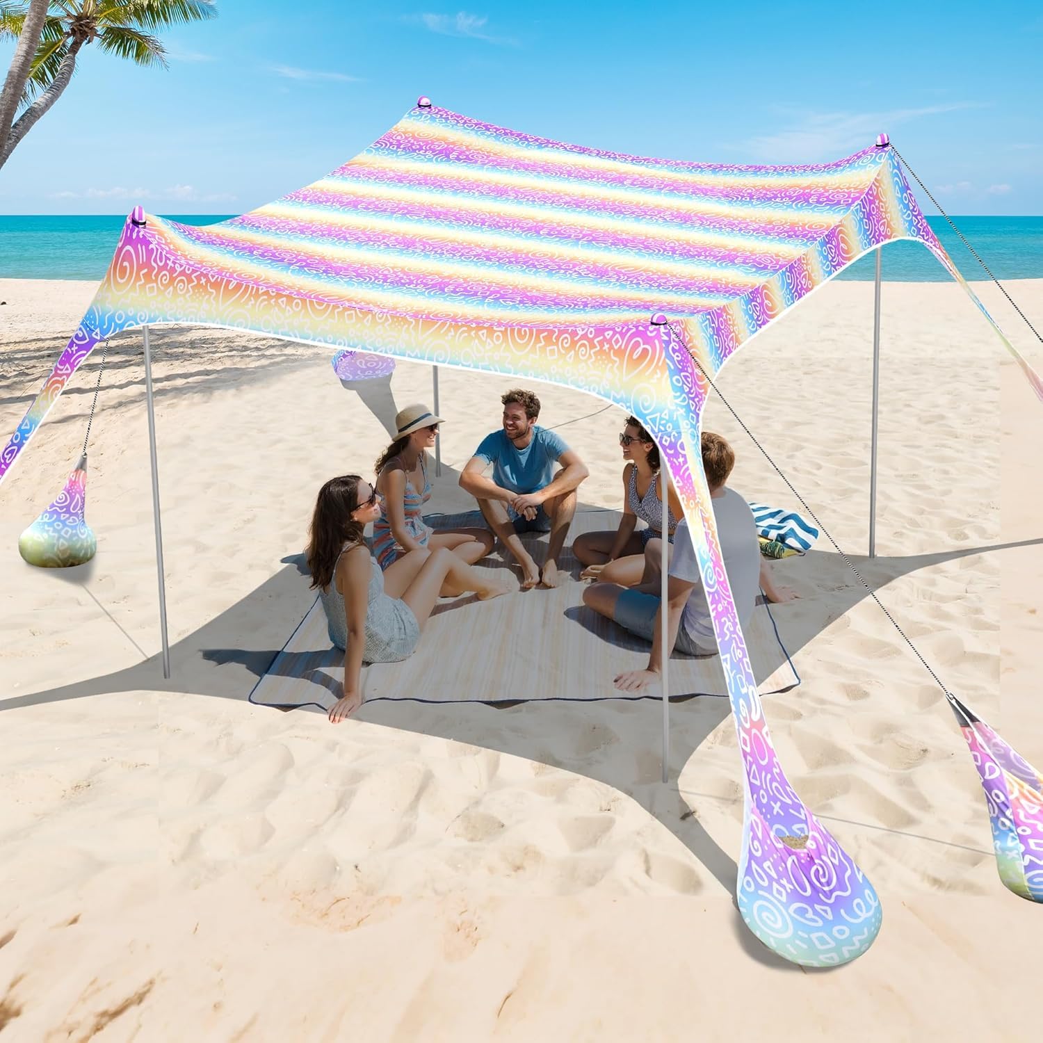 UPF 50+ Portable Beach Tent Sun Shelter with Sandbags