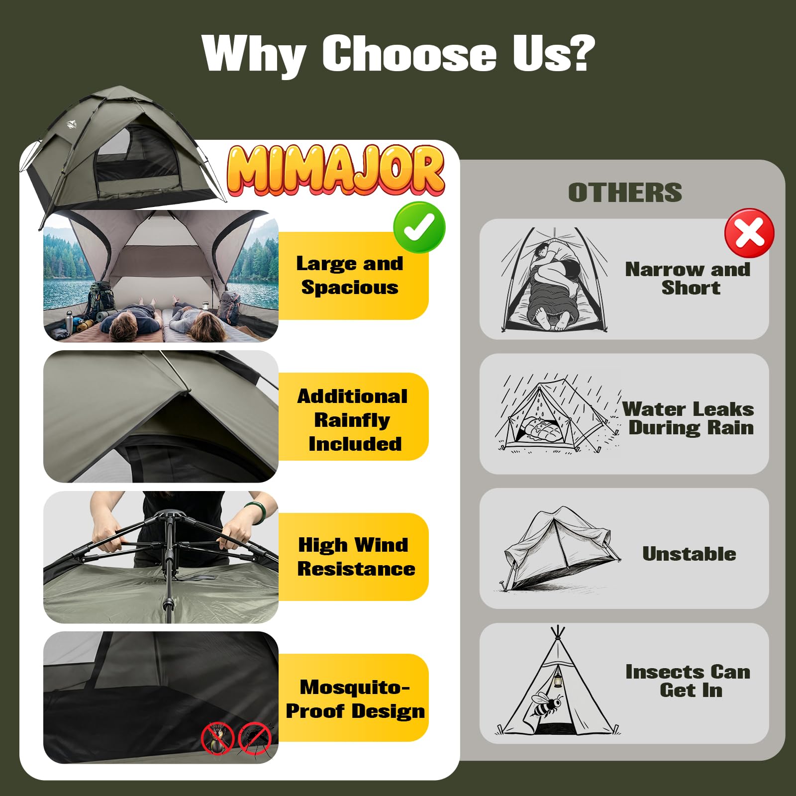 2-4 Person Instant Waterproof Camping Tent with Rainfly