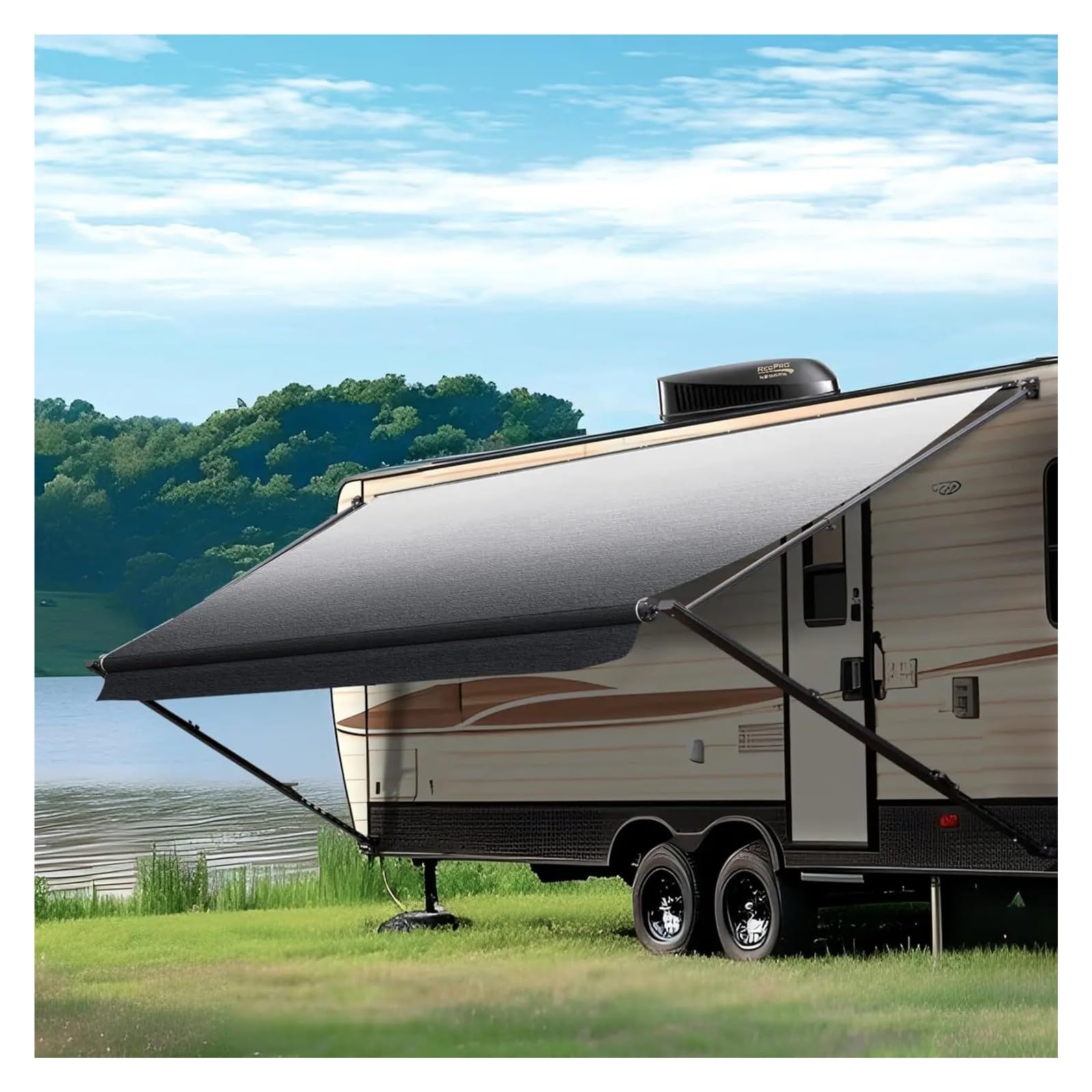 Manual Retractable RV Trailer Awning with Vinyl Fabric