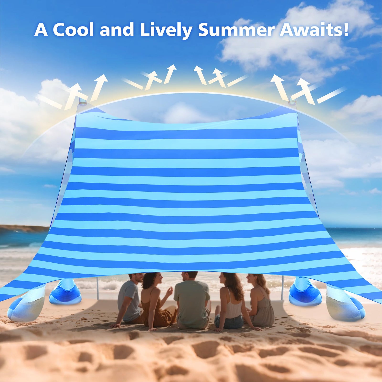 UPF 50+ Portable Beach Tent Sun Shelter with Sandbags