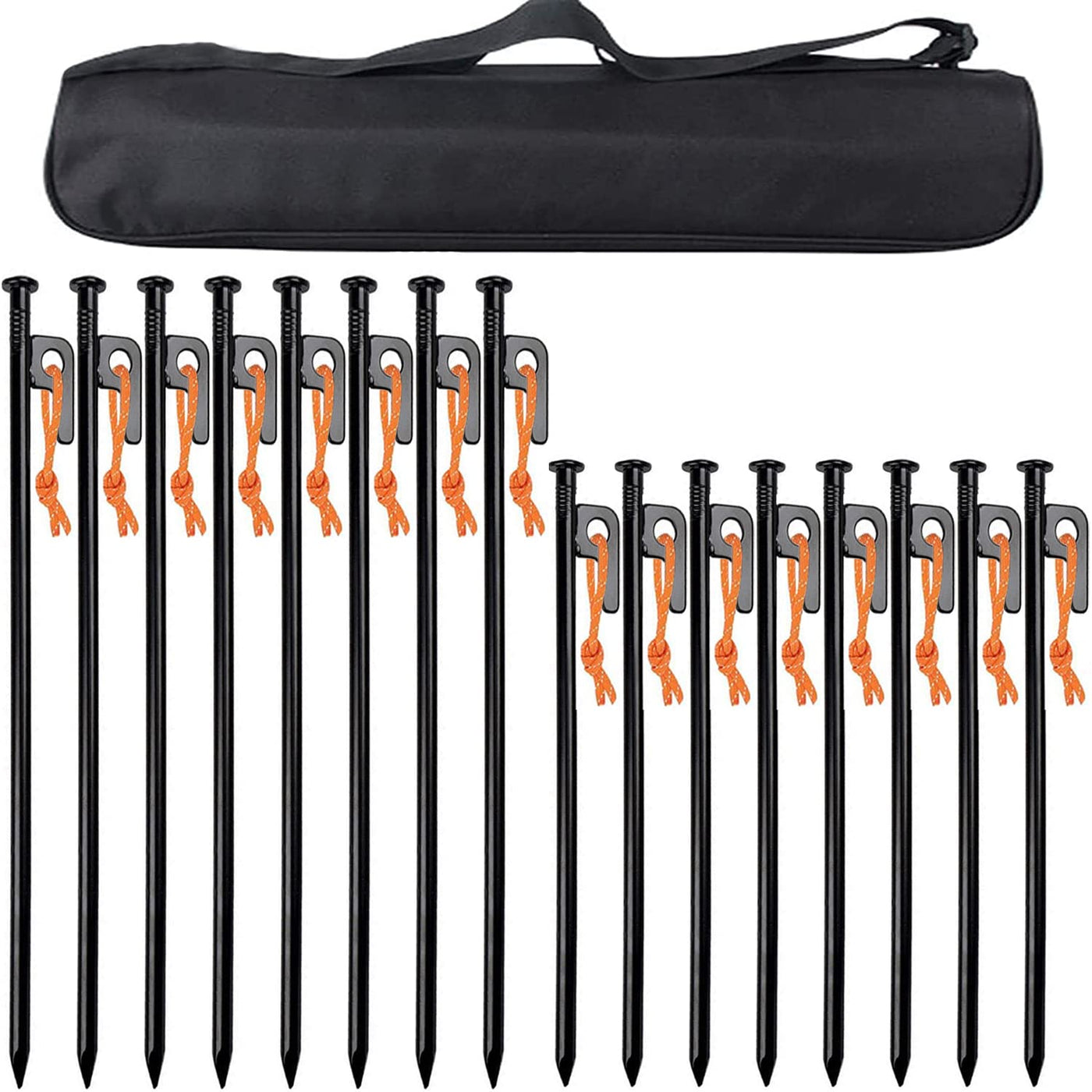 16-Pack Mixed-Size Forged Steel Tent Peg Set with Bag