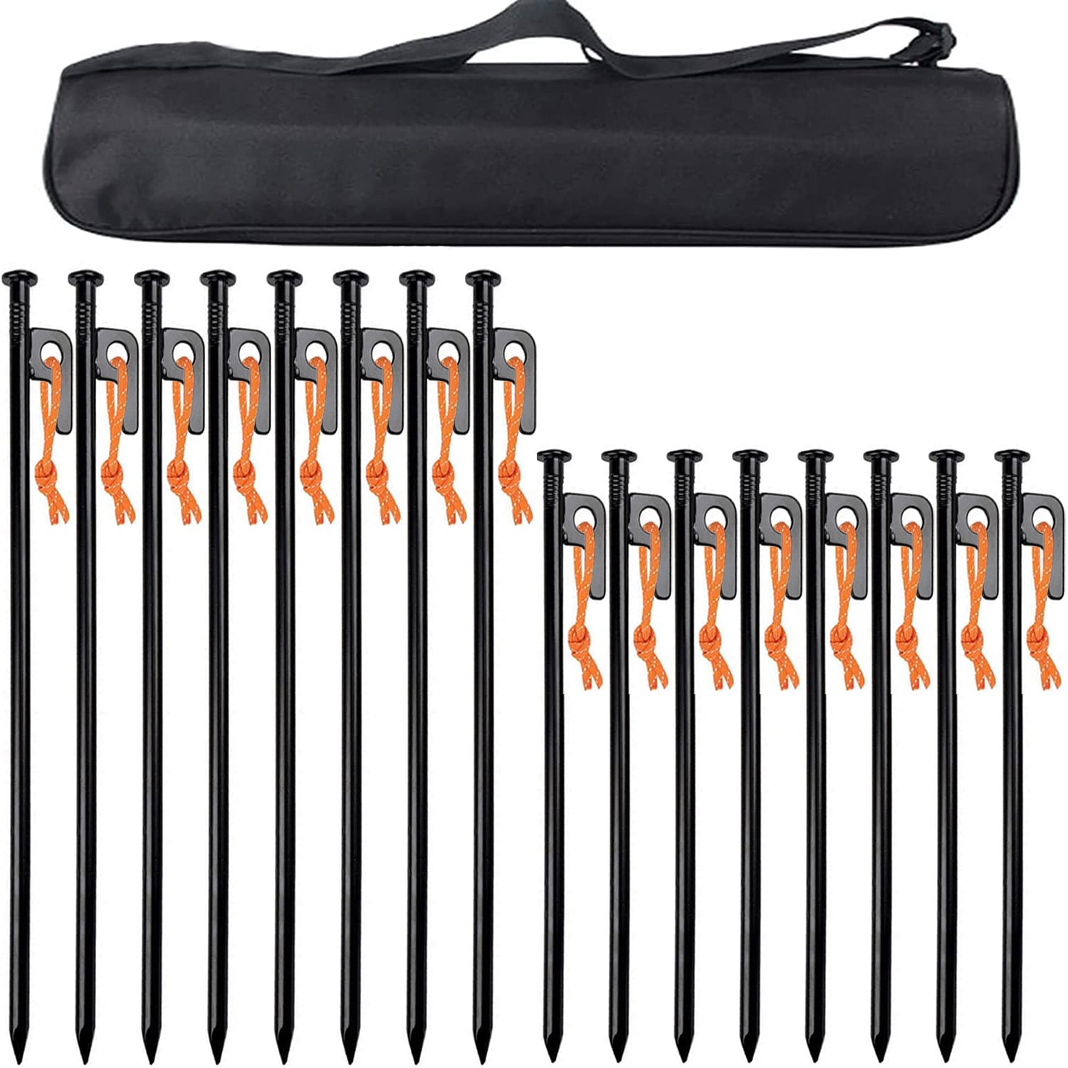 16-Pack Mixed-Size Forged Steel Tent Peg Set with Bag