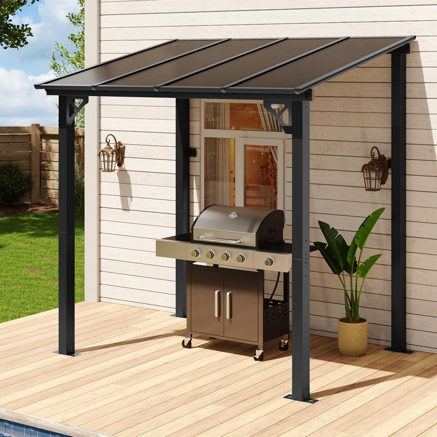 Wall-Mounted Outdoor Pergola for Patio Shade Cover