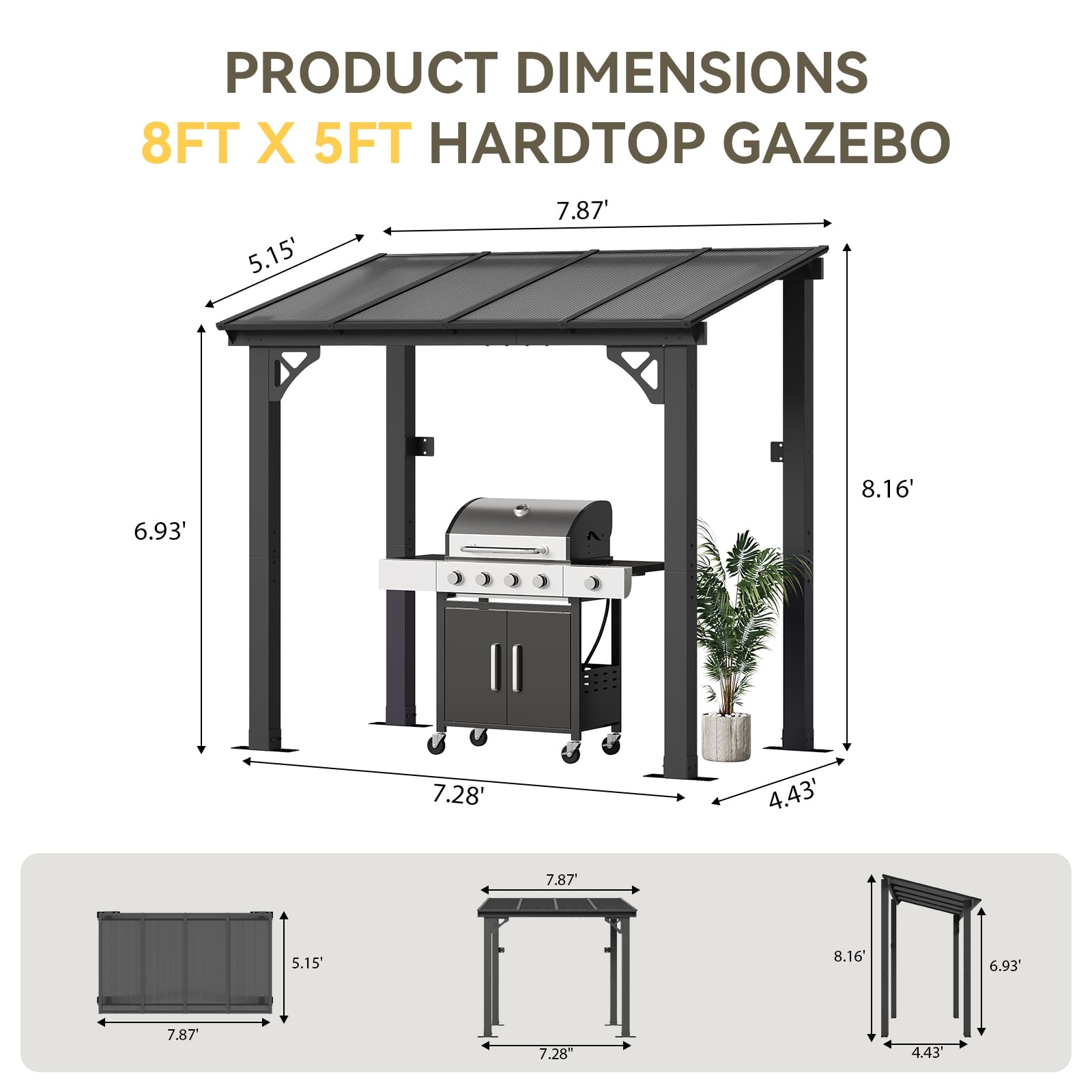Wall-Mounted Outdoor Pergola for Patio Shade Cover