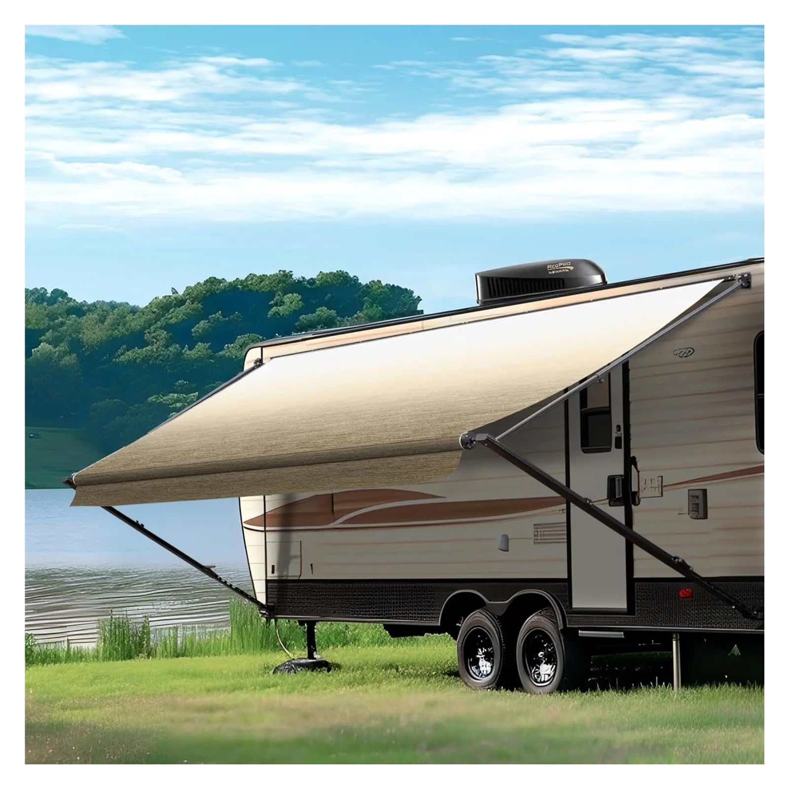 Manual Retractable RV Trailer Awning with Vinyl Fabric
