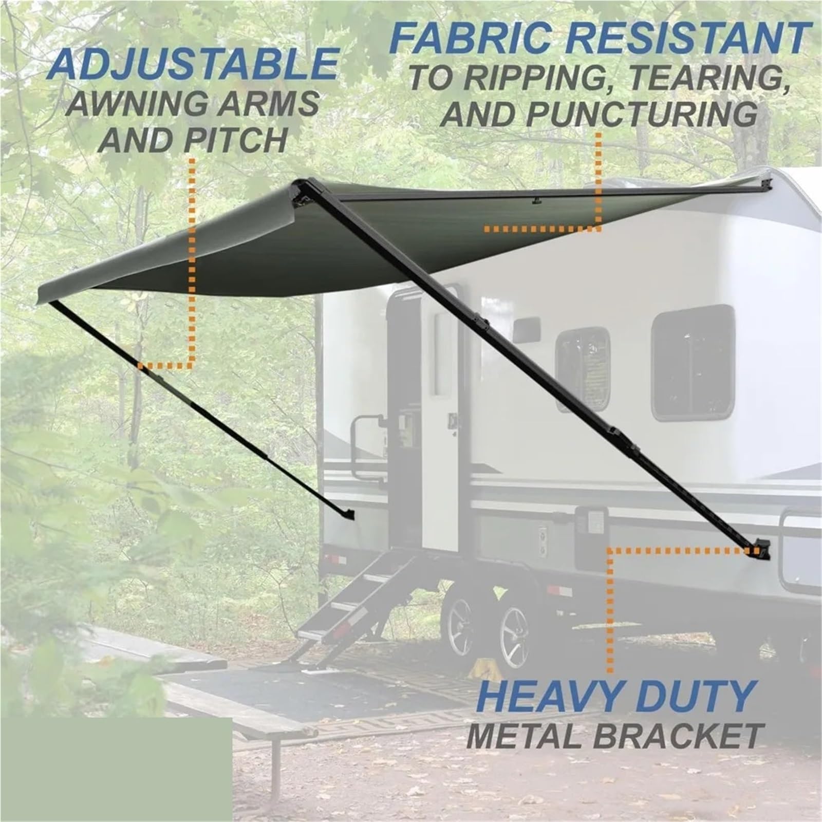 Manual Retractable RV Trailer Awning with Vinyl Fabric