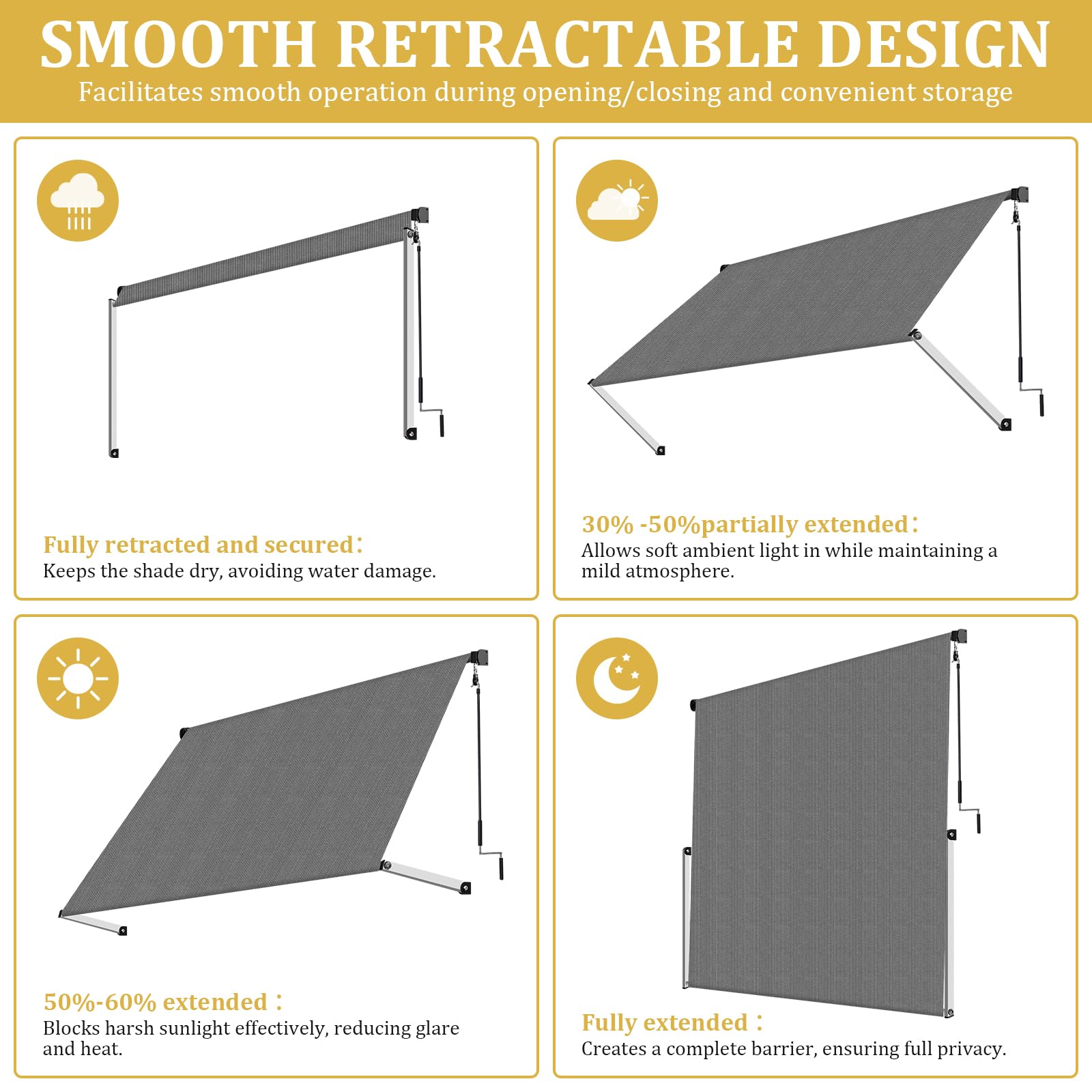 Manual Retractable Patio Awning with Roll-Up Shade