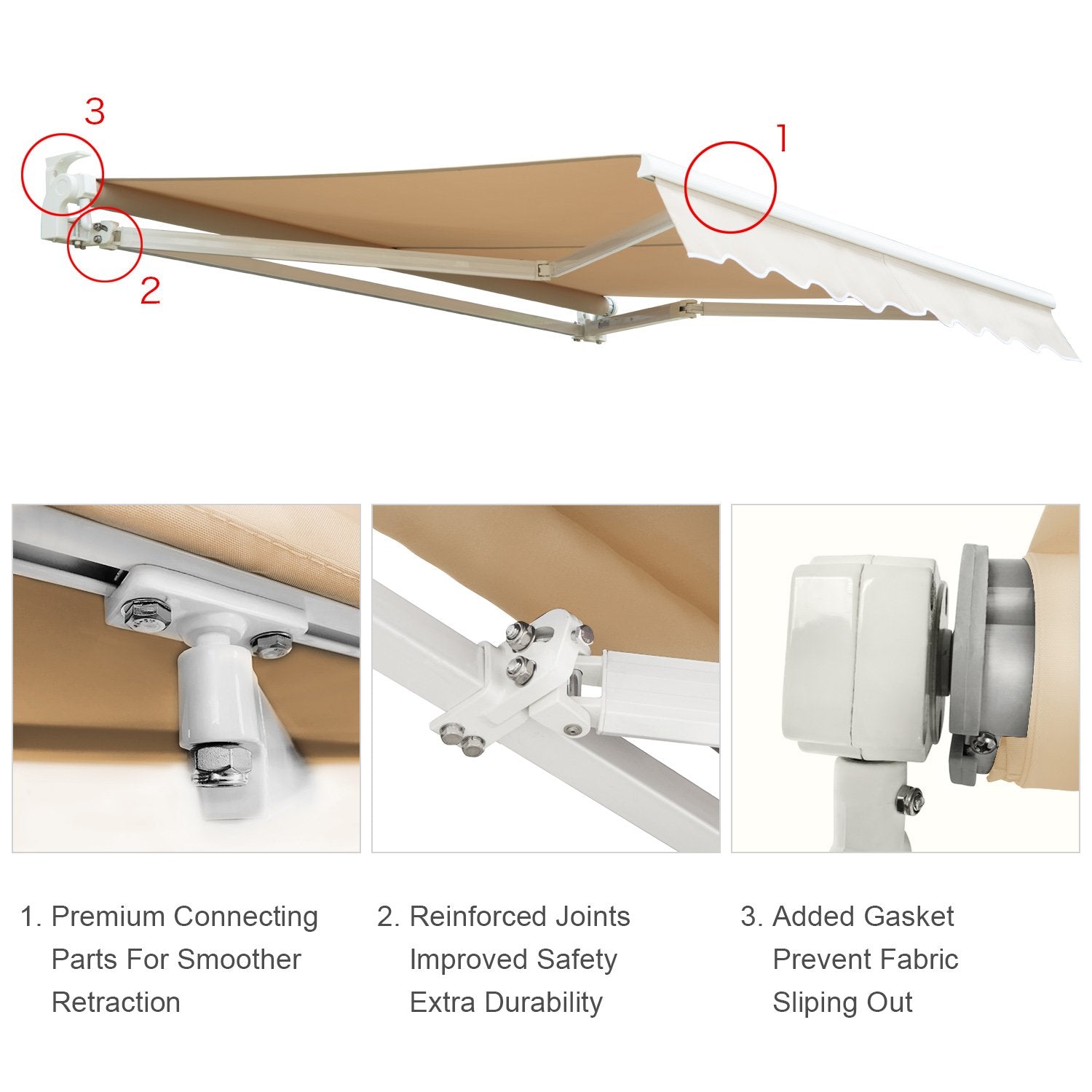 12x10 Beige Manual Retractable Patio Awning Sunshade