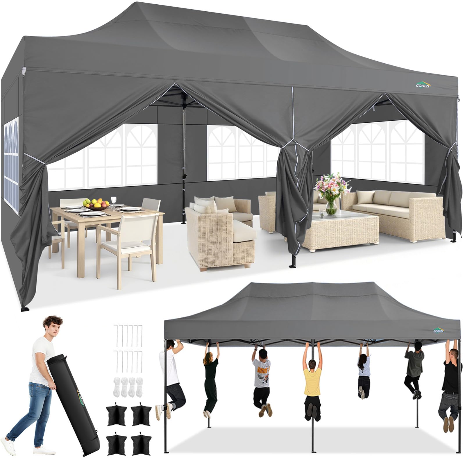 10x20 Commercial Heavy-Duty Pop-Up Party Canopy Tent