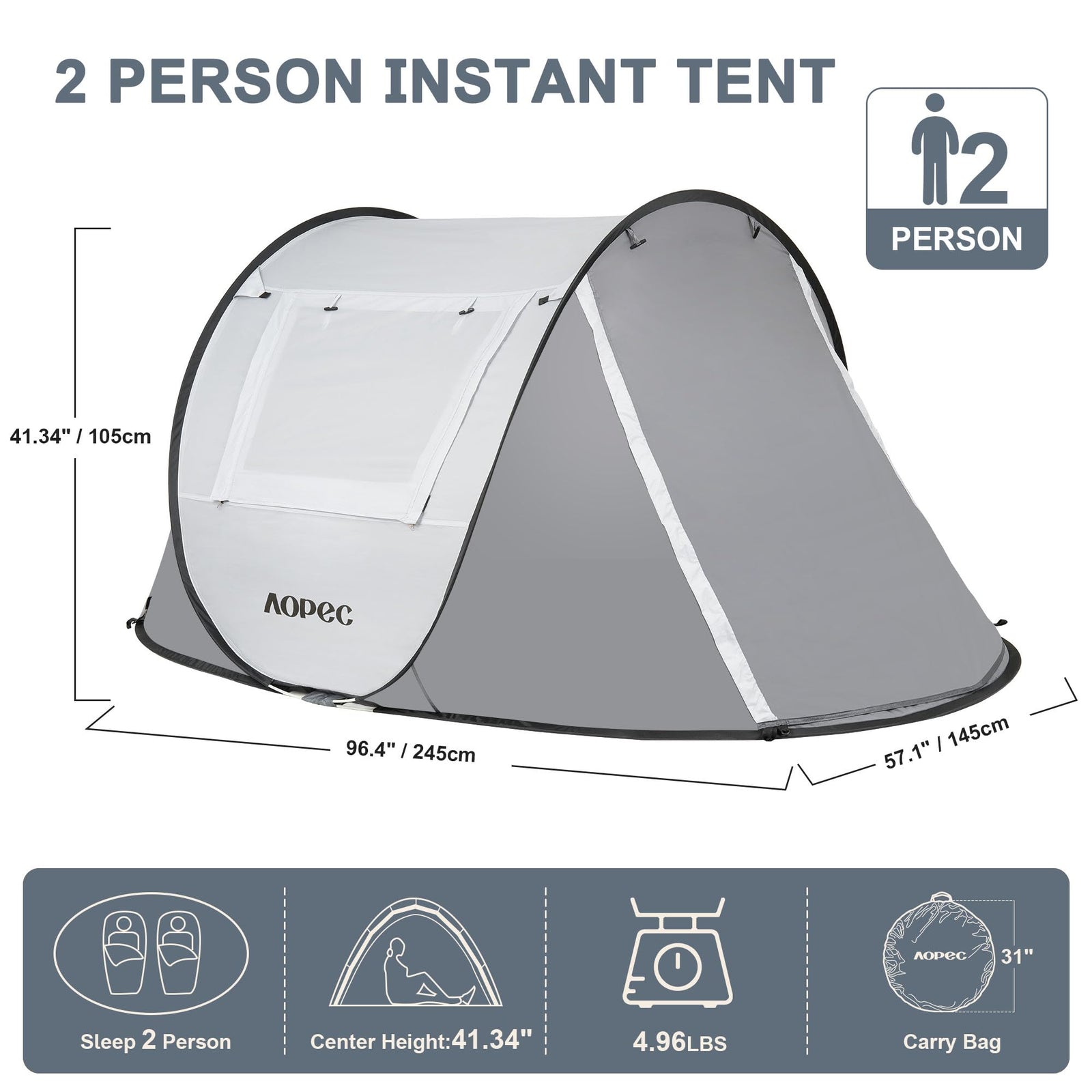 2-6 Person PU4500mm Pop-Up Camping Tent with Porch
