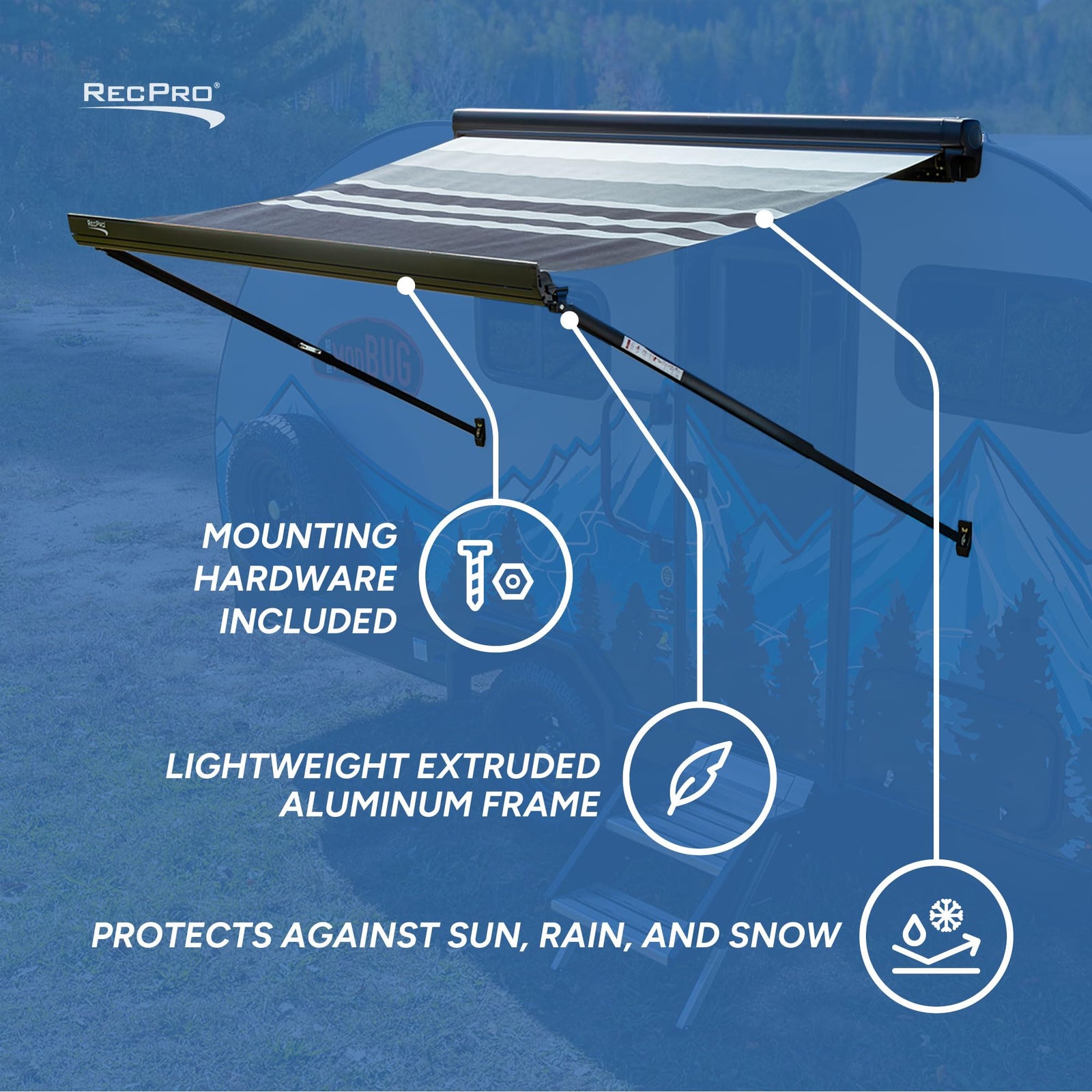 RecPro 7ft Manual Cassette RV Awning with Hand Crank