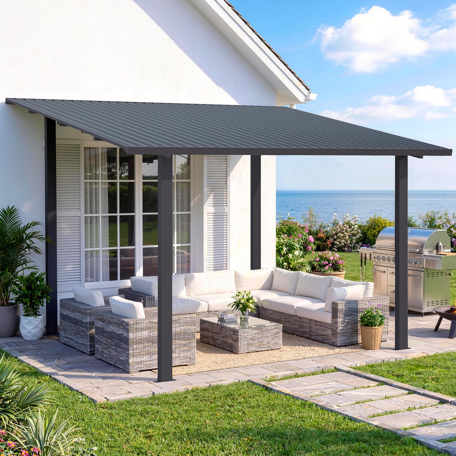 Wall-Mounted Hardtop Gazebo Awning for Backyard Patio